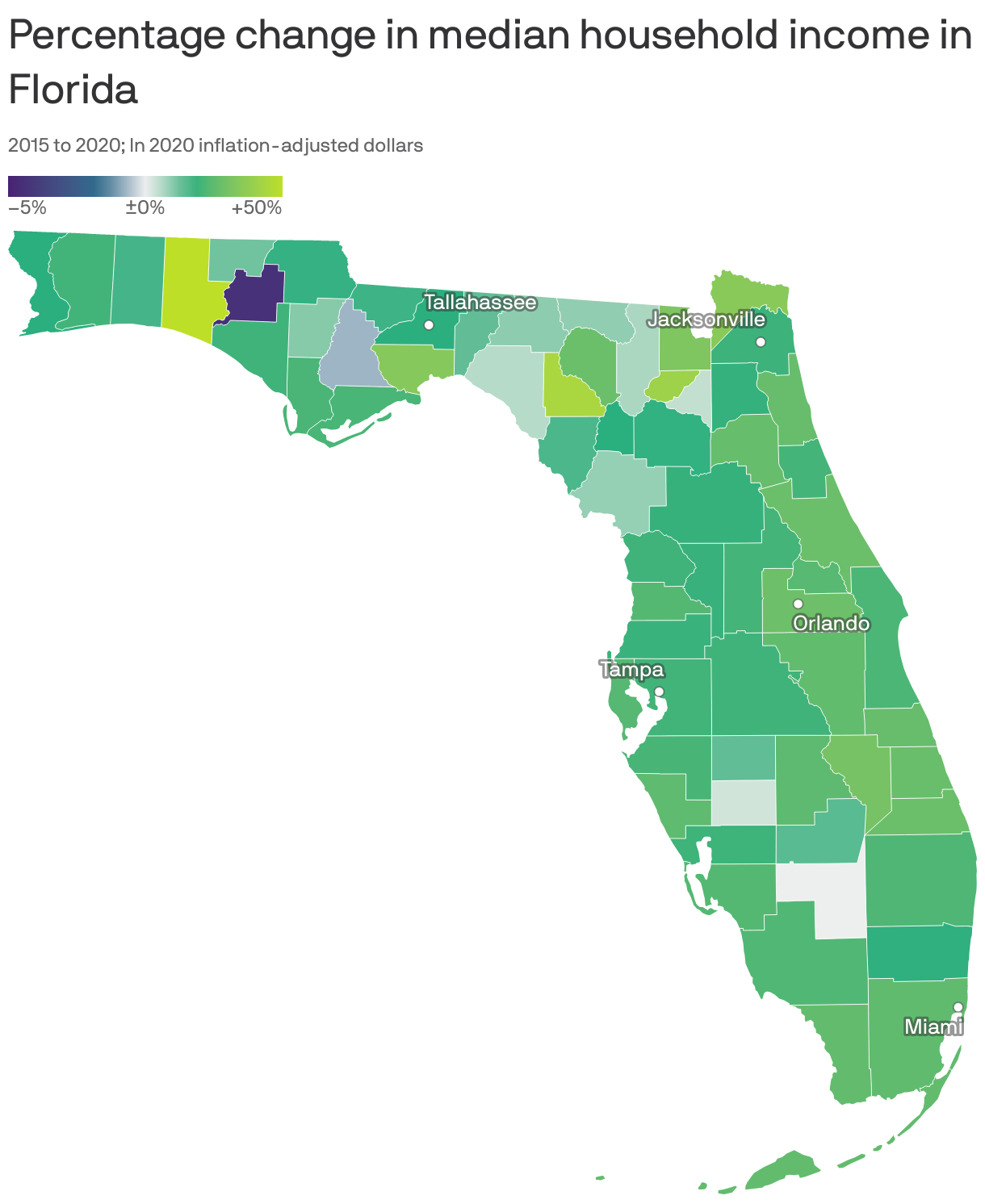 Percentage change in median household income in Florida