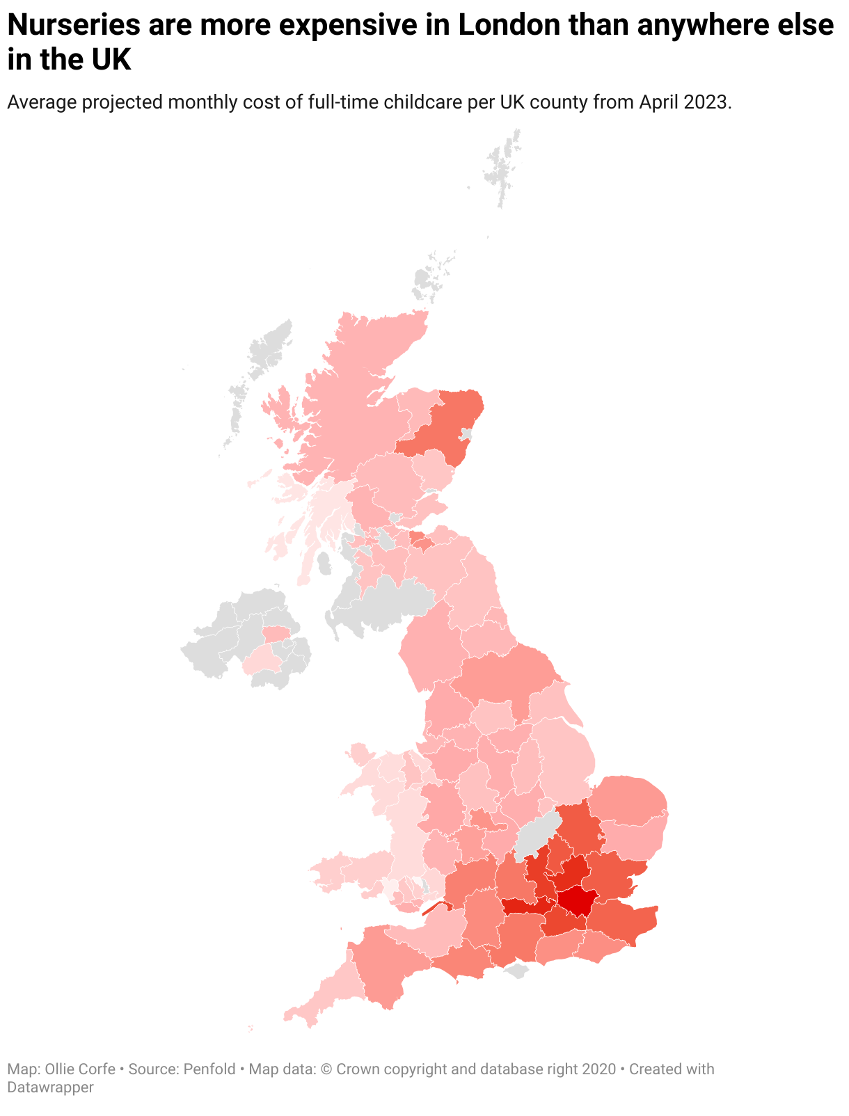 Nursery cost map around the UK.