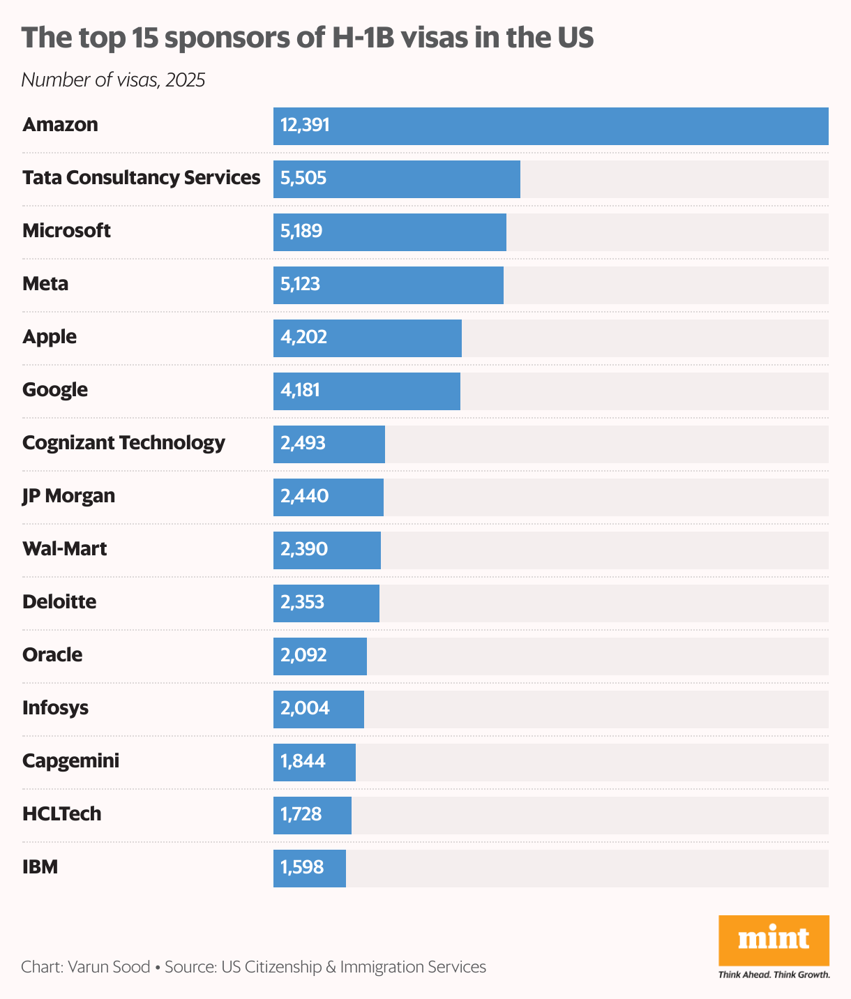 The top 15 sponsors of H-1B visas in the US (Bar Chart)