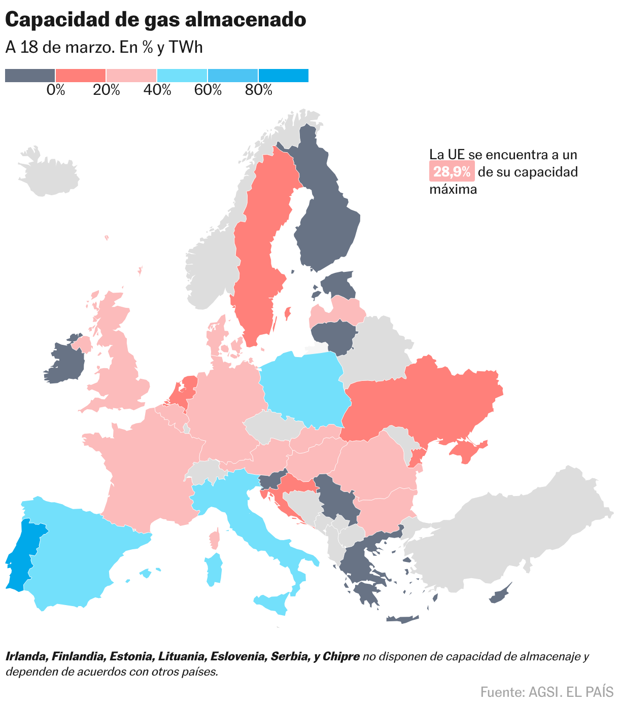 Capacidad de gas almacenado (Mapa coroplético)