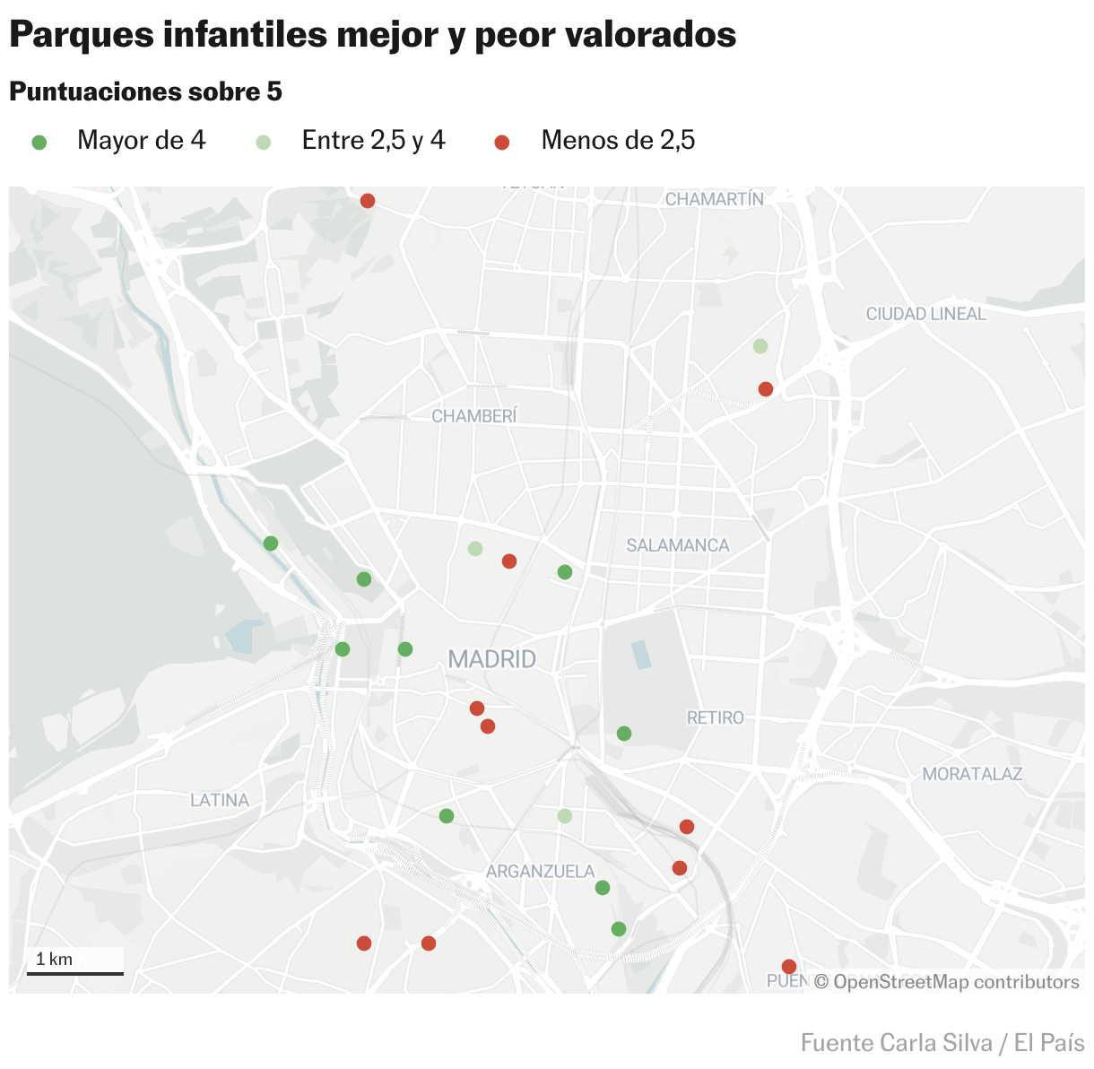 Parques infantiles mejor y peor valorados (Mapas de ubicación)