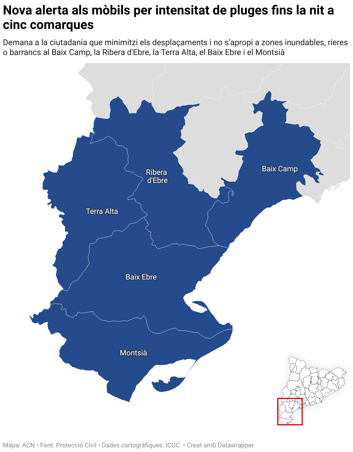 Nueva alerta en los móviles por intensidad de lluvias hasta la noche en cinco comarcas (Choropleth map)