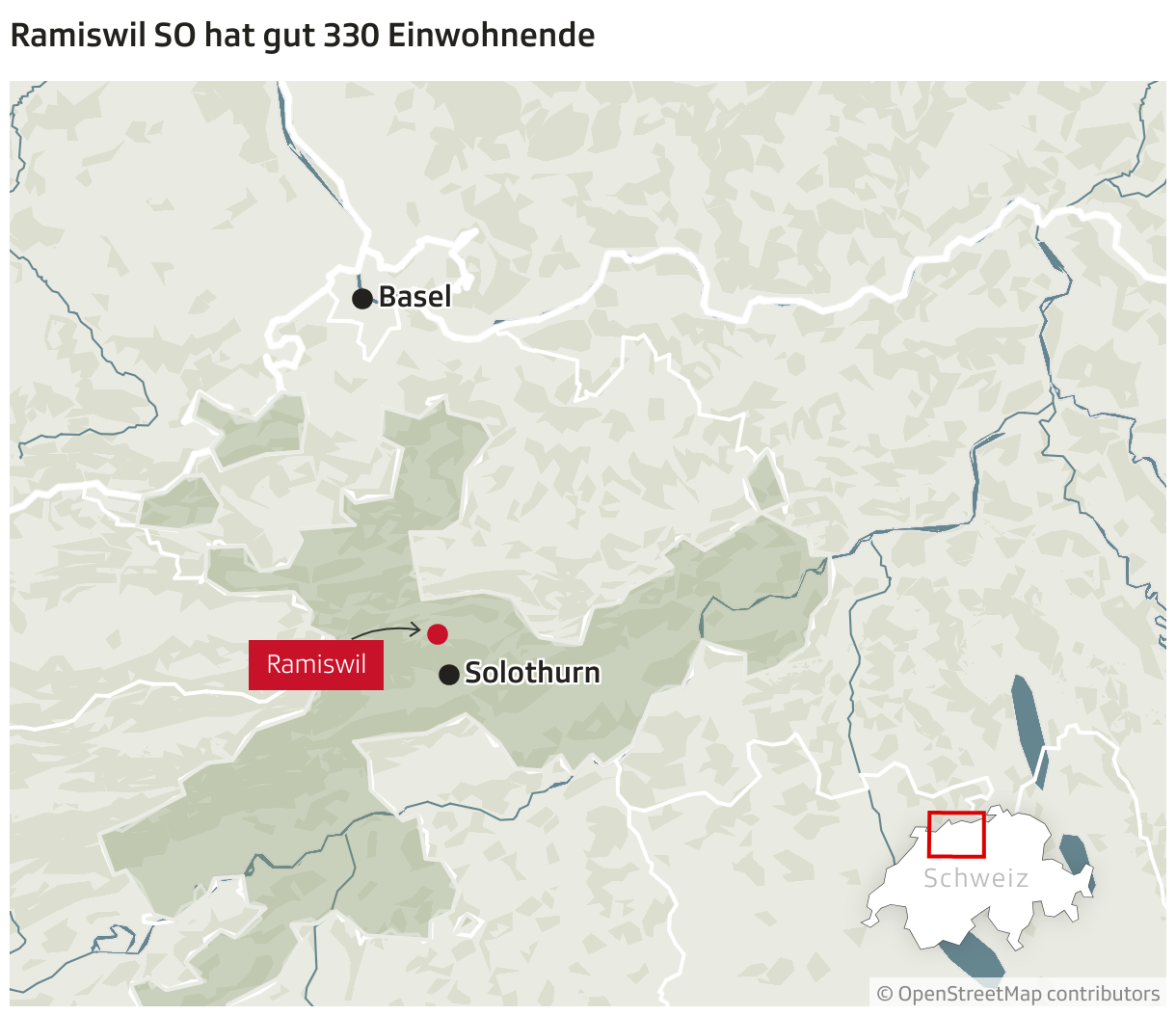 Ramiswil SO hat gut 330 Einwohnende (Locator-Karte)