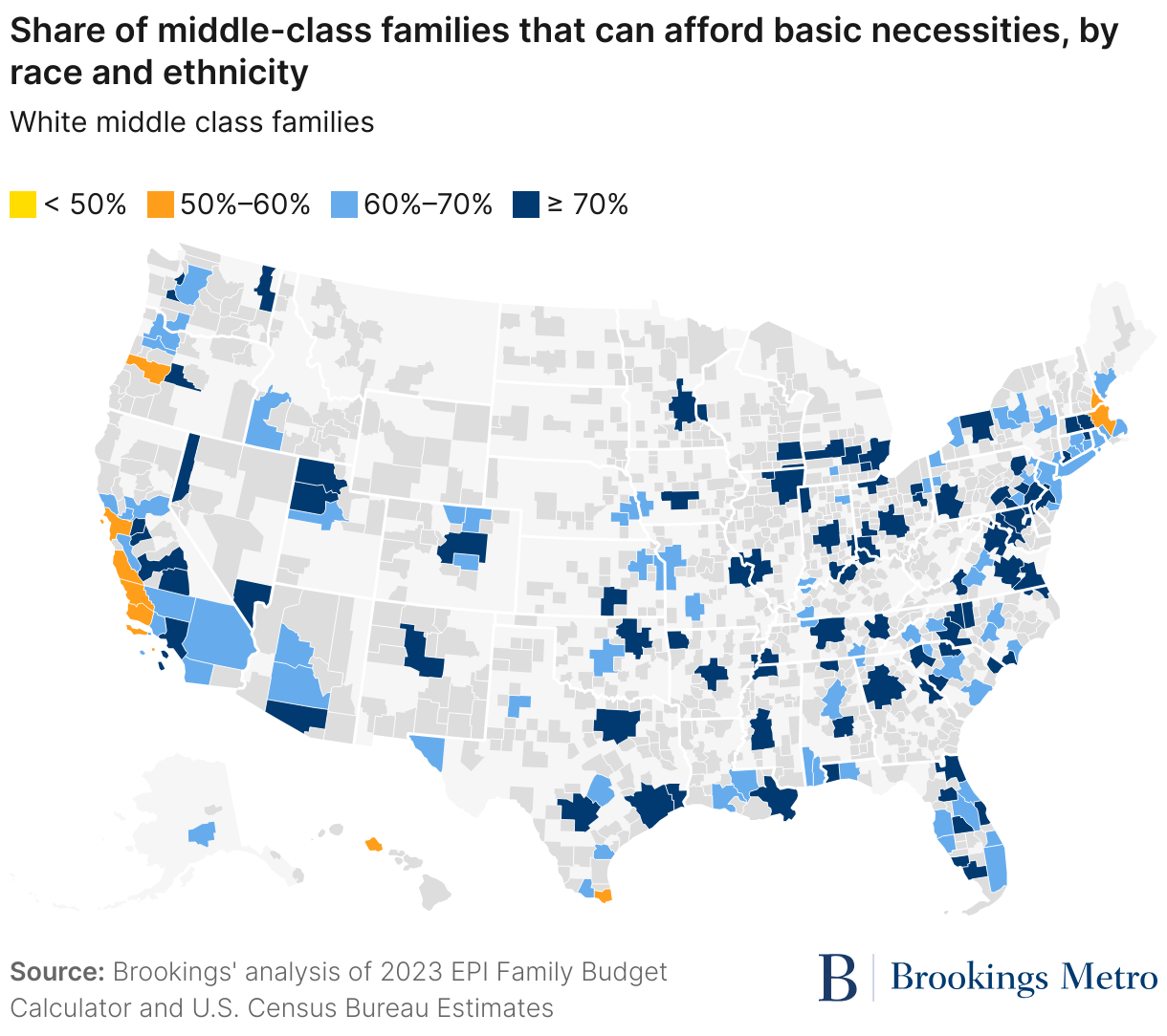 Share of middle-class families that can afford basic necessities, by race and ethnicity (Choropleth map)