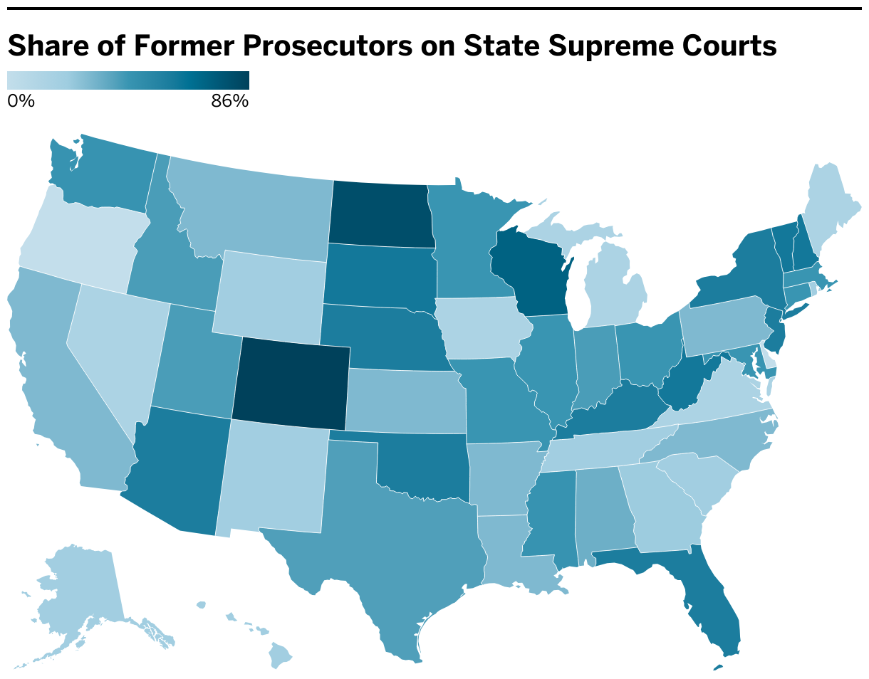 Share of Former Prosecutors on State Supreme Courts (Choropleth map)