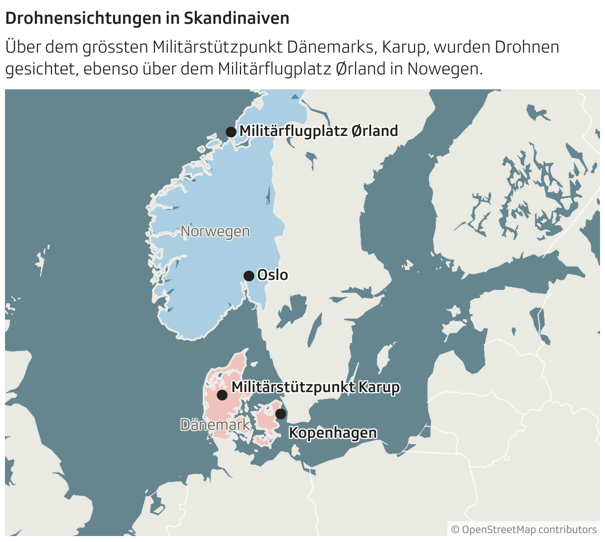 Drohnensichtungen in Skandinaiven (Locator-Karte)