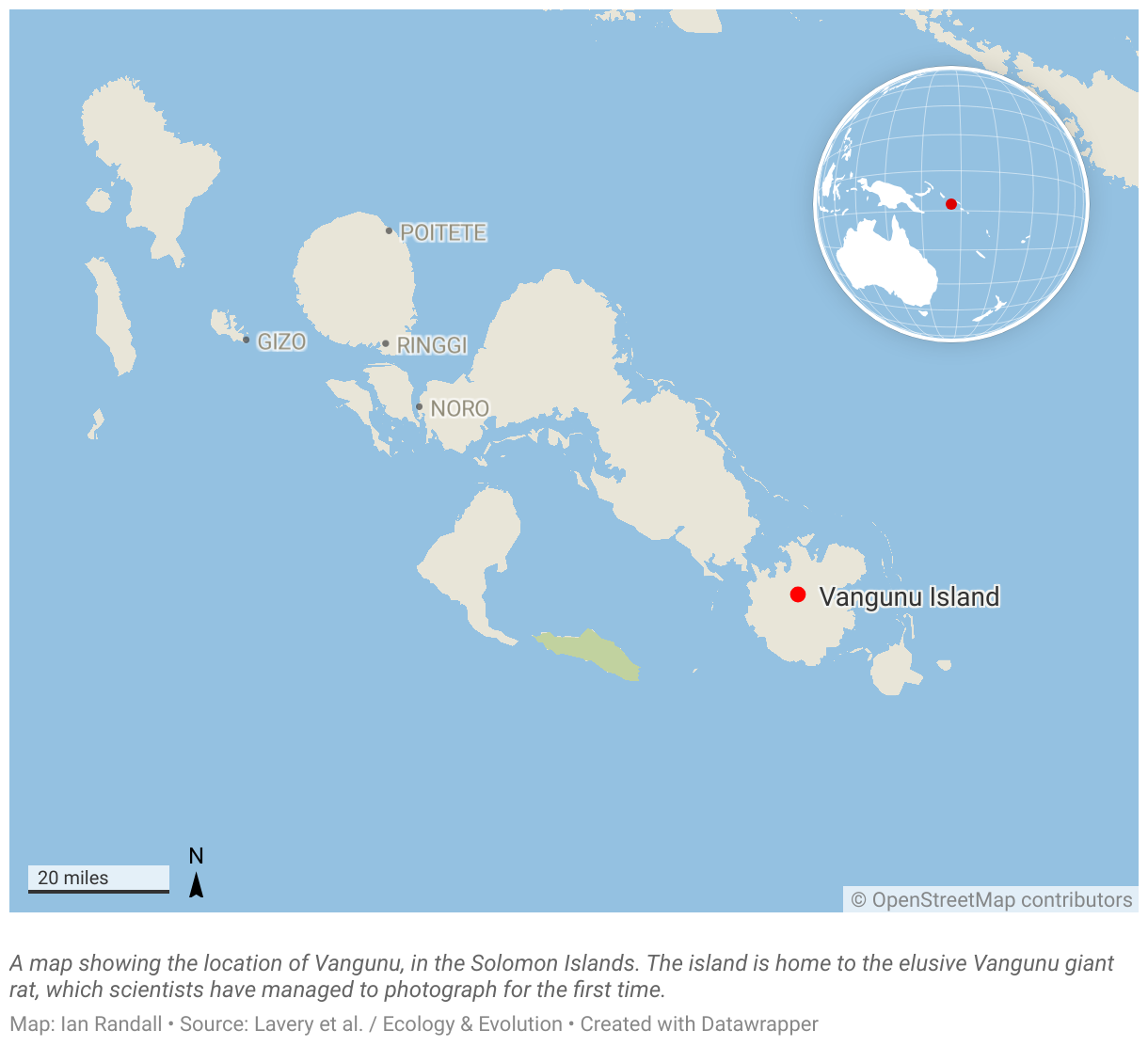 A map showing the location of Vangunu, in the Solomon Islands.