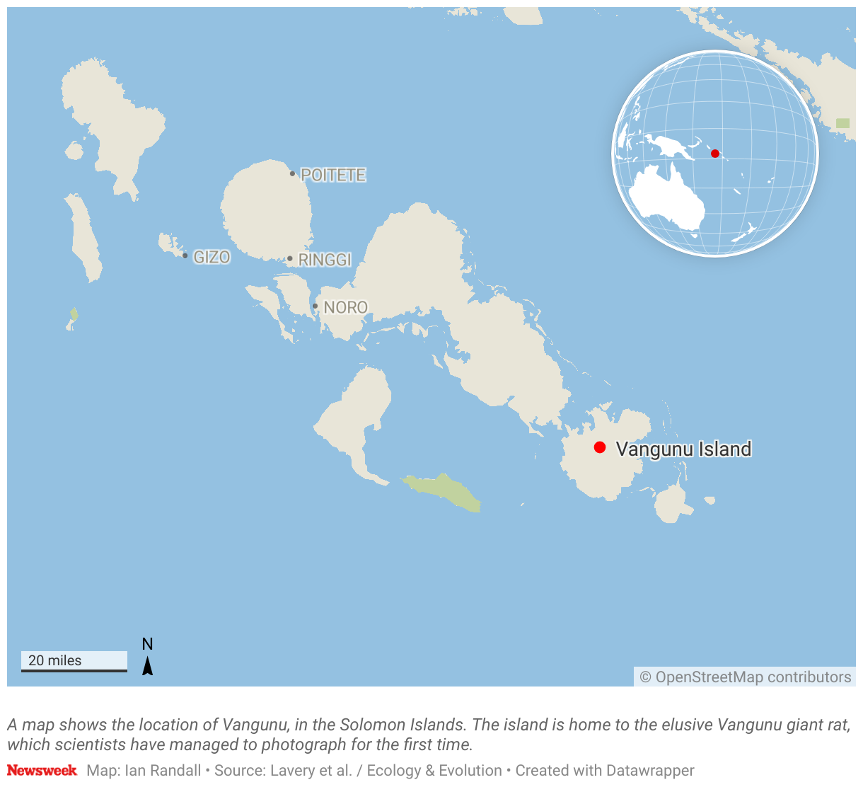 A map showing the location of Vangunu, in the Solomon Islands.