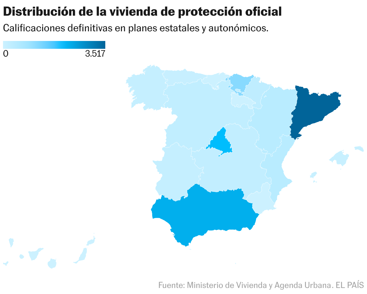 Distribución de la vivienda de protección oficial (Mapa coroplético)