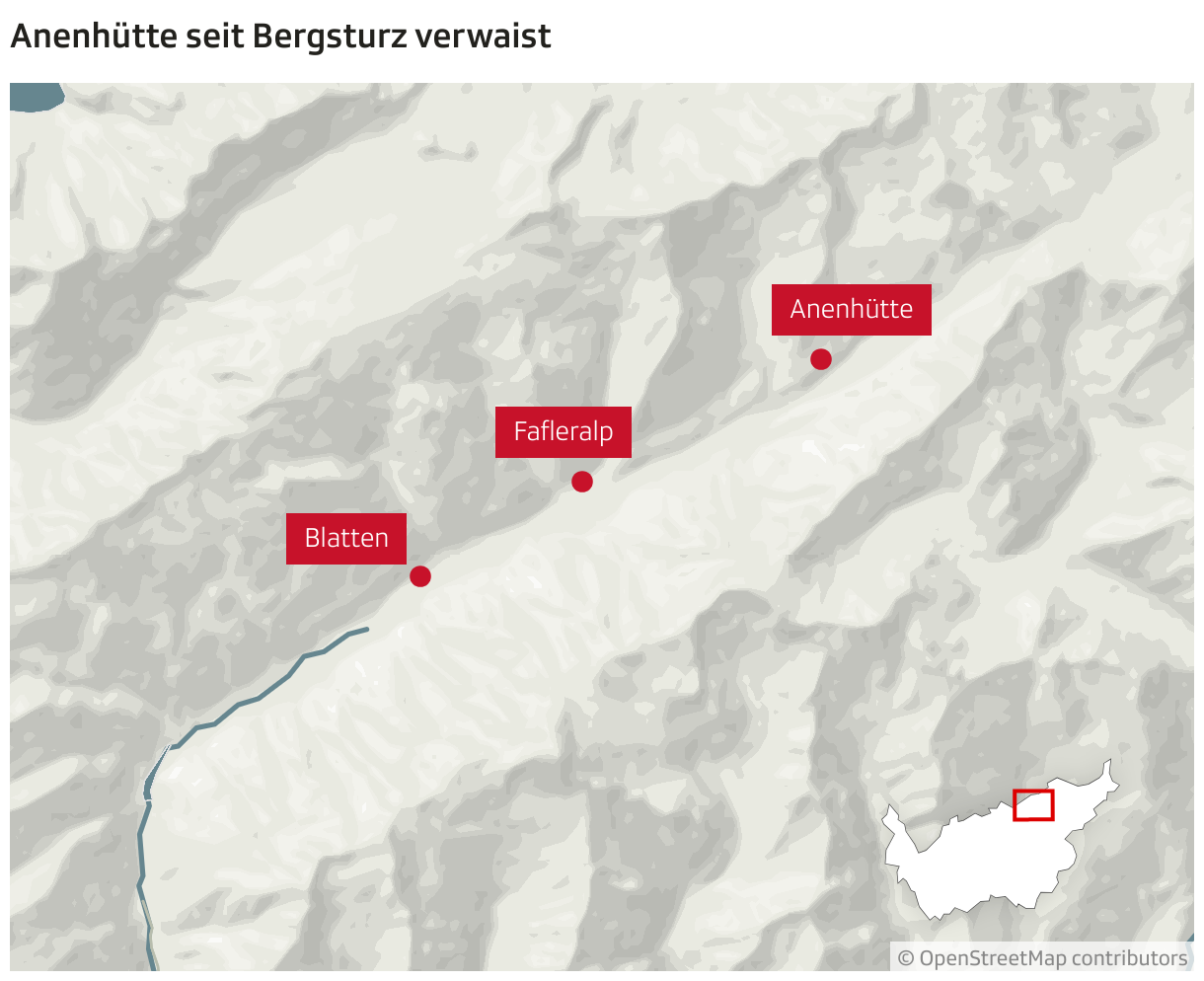 Anenhütte seit Bergsturz verwaist (Locator-Karte)