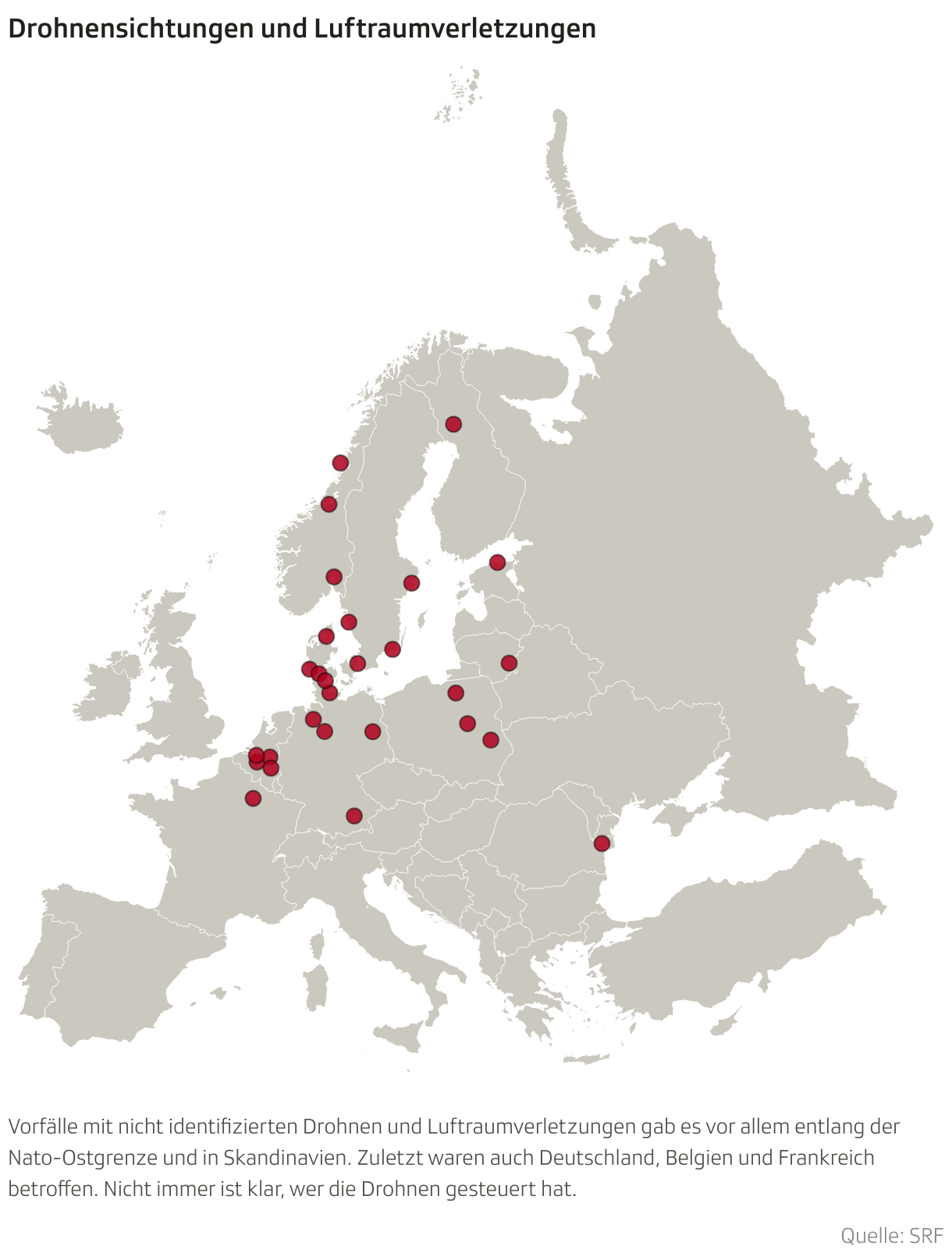 Drohnensichtungen und Luftraumverletzungen (Symbol-Karte)