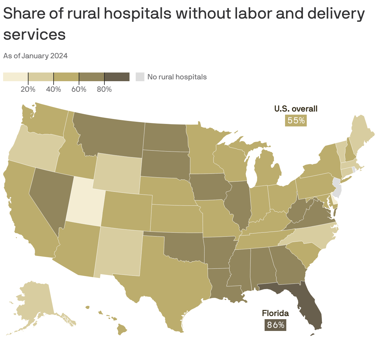 Share of rural hospitals without labor and delivery services