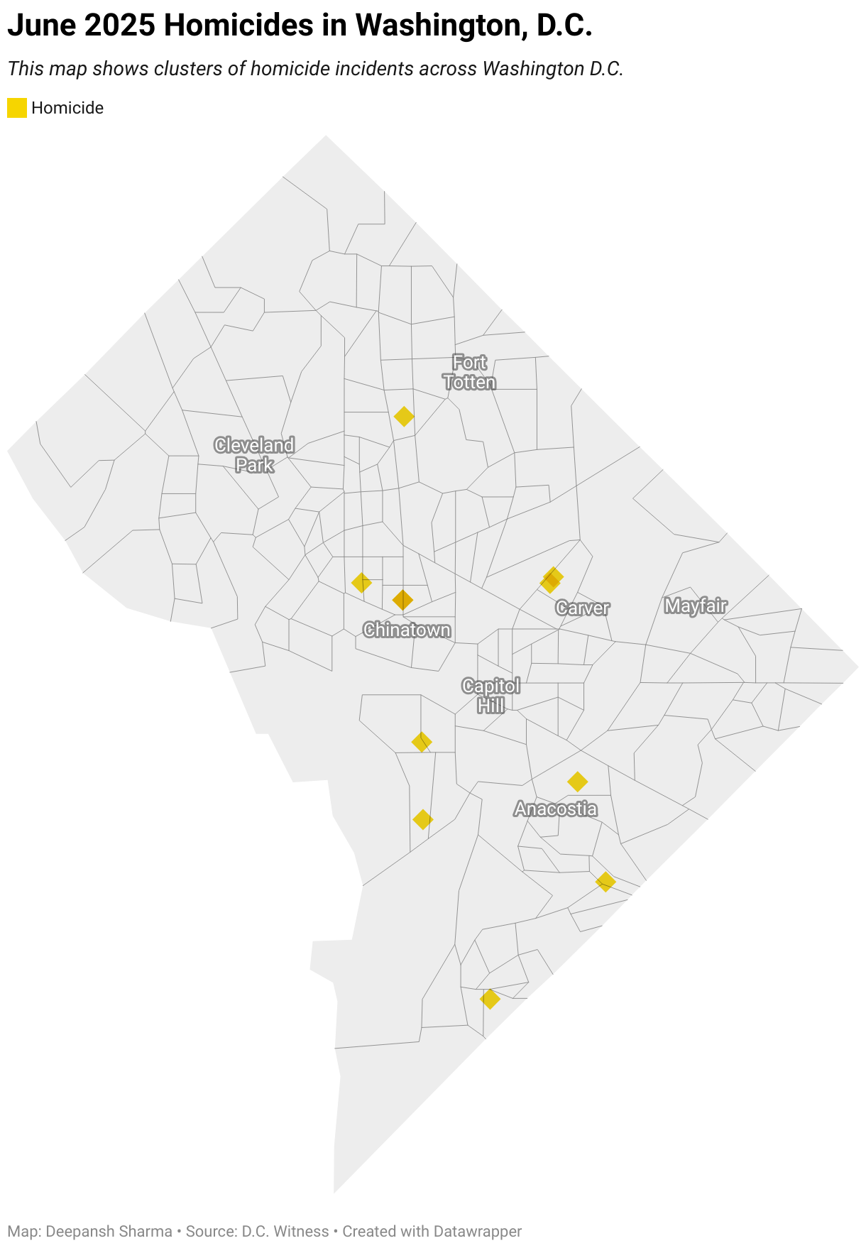 June 2025 Homicides in Washington, D.C. (Symbol map)