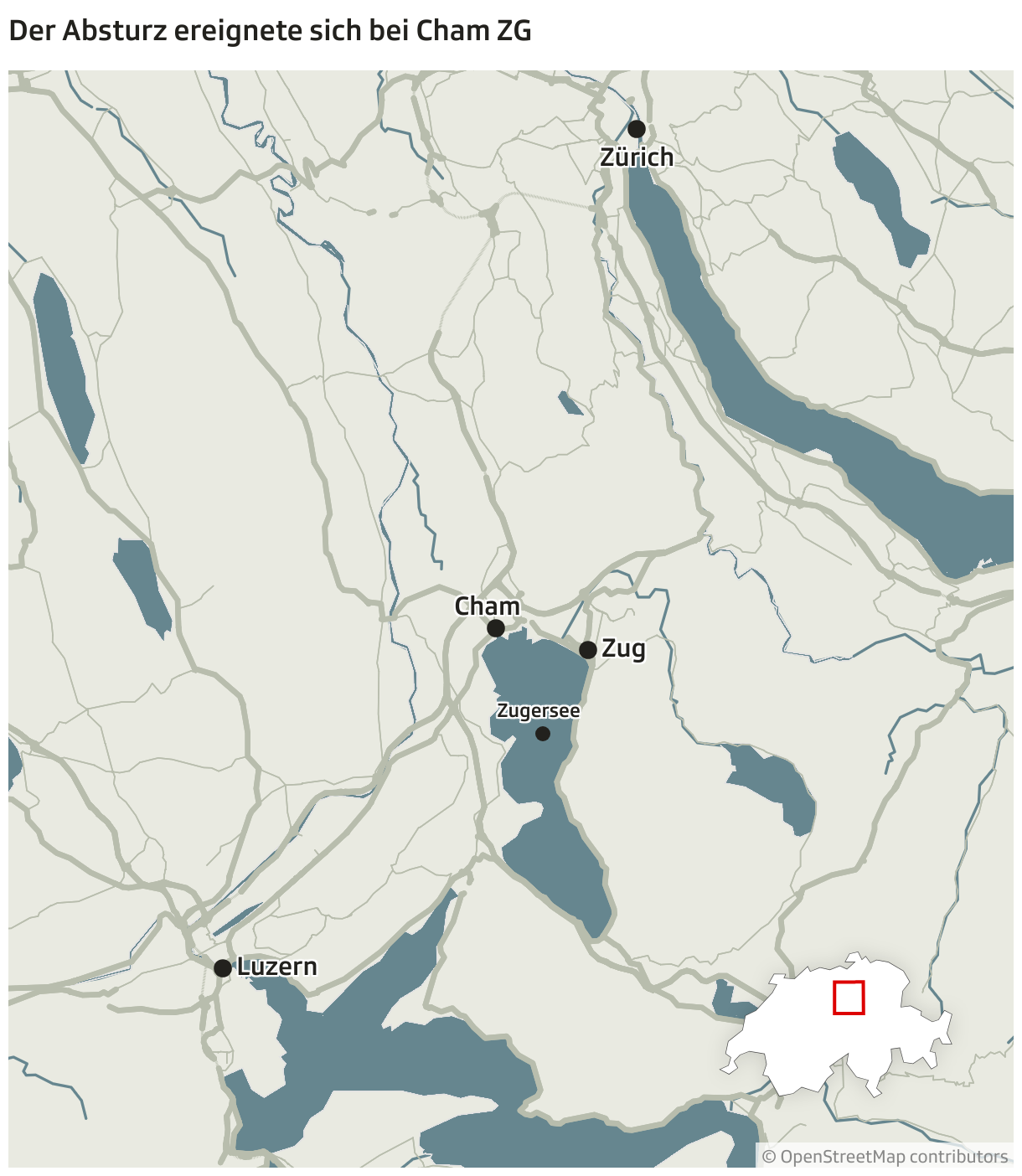 Auf der Karte ist der Zugersee im Fokus.