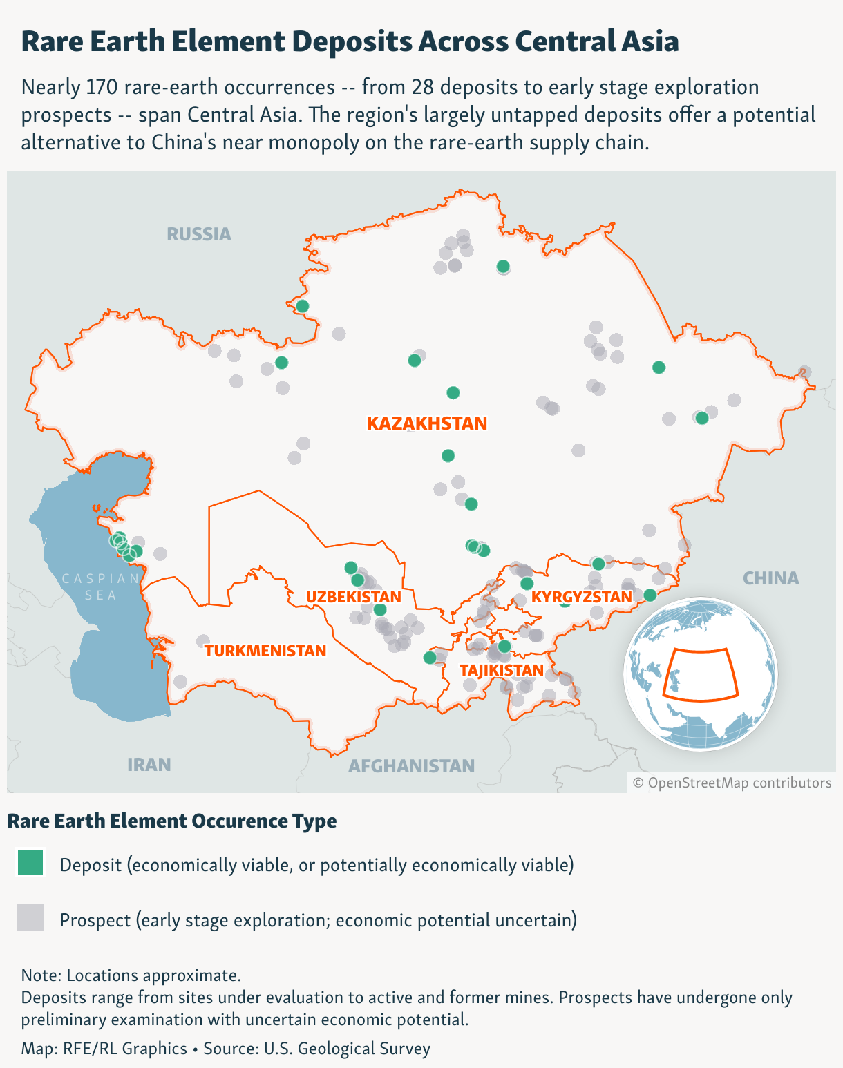 Rare Earth Element Deposits Across Central Asia (Locator map)
