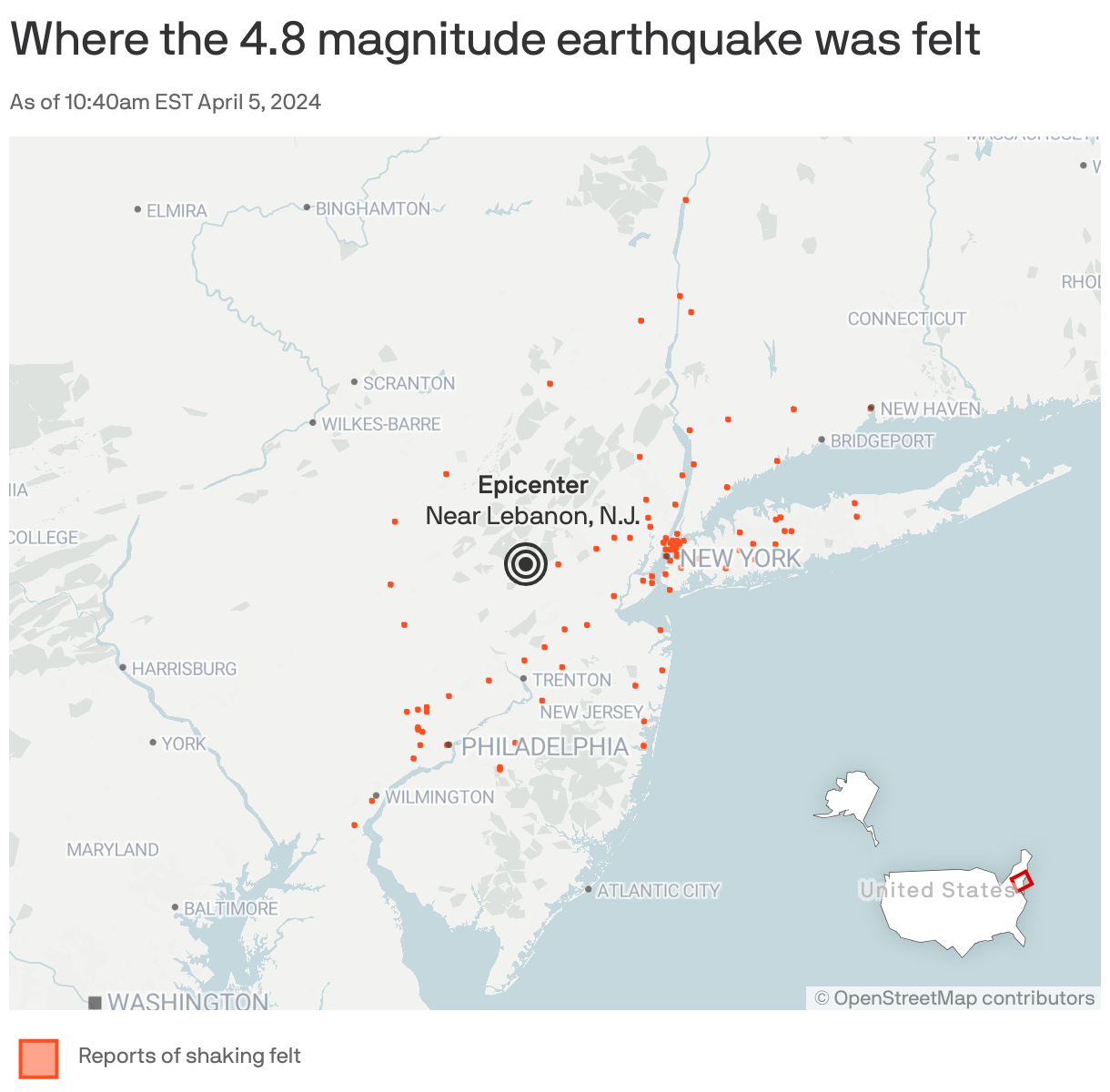 Where the 4.8 magnitude earthquake was felt 