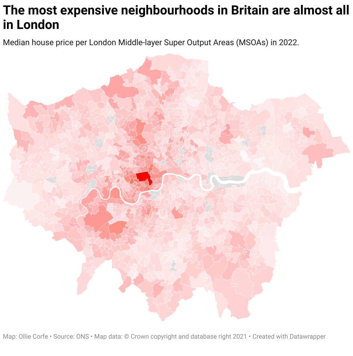 Map of London neighbourhood house prices.