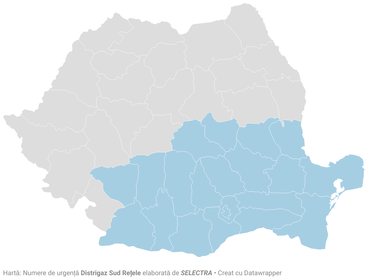 Harta numerelor de urgență ale distribuitorului Distrigaz Sud 