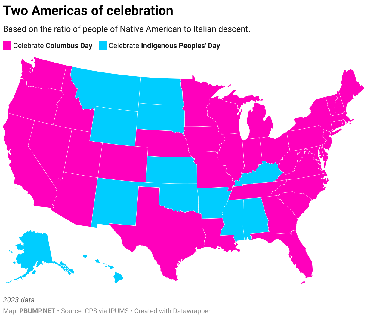 The two Americans of celebration (Choropleth map)