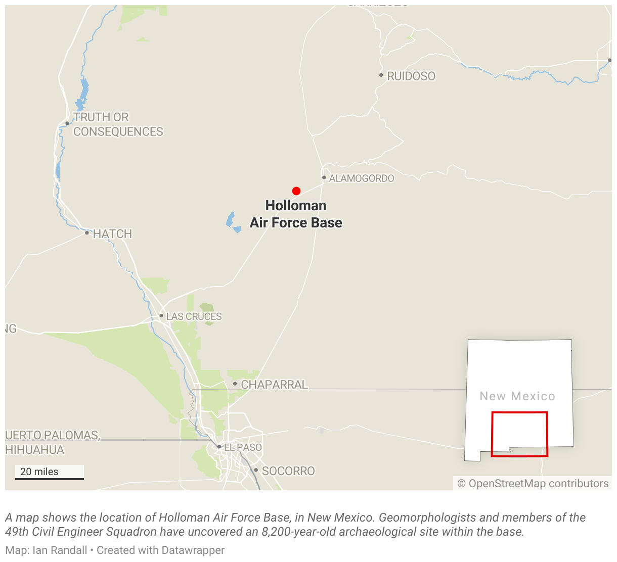 A map shows the location of Holloman Air Force Base, in New Mexico.