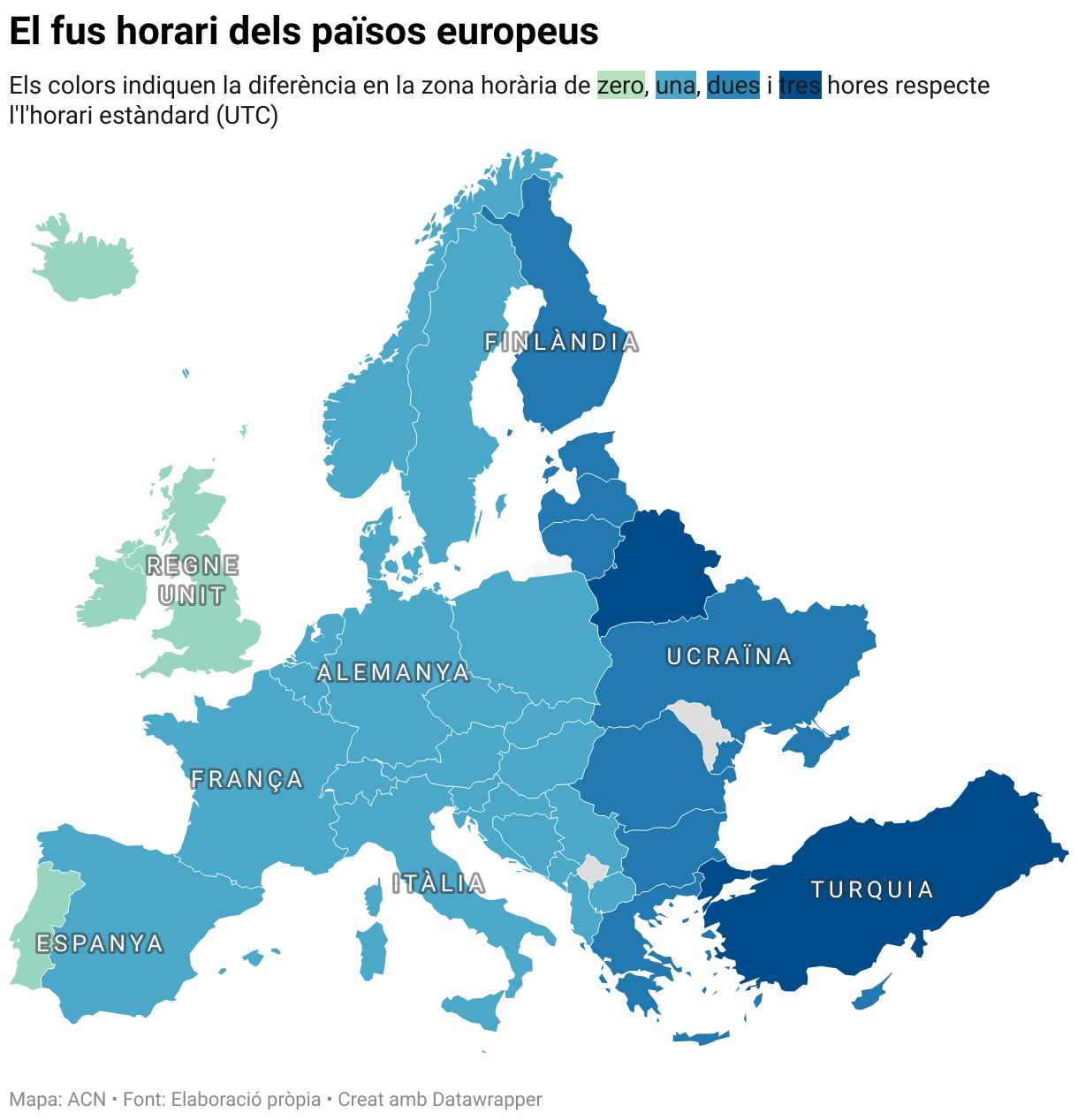 El fus horari dels països europeus (Choropleth map)