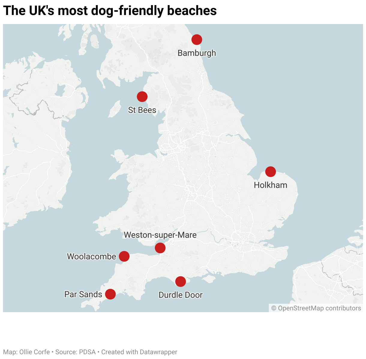 Dog-friendly beaches map.