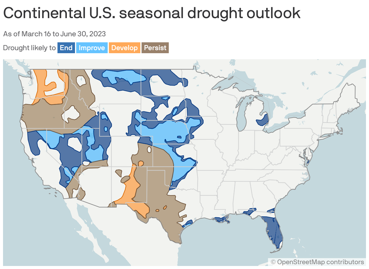 Continental U.S. seasonal drought outlook