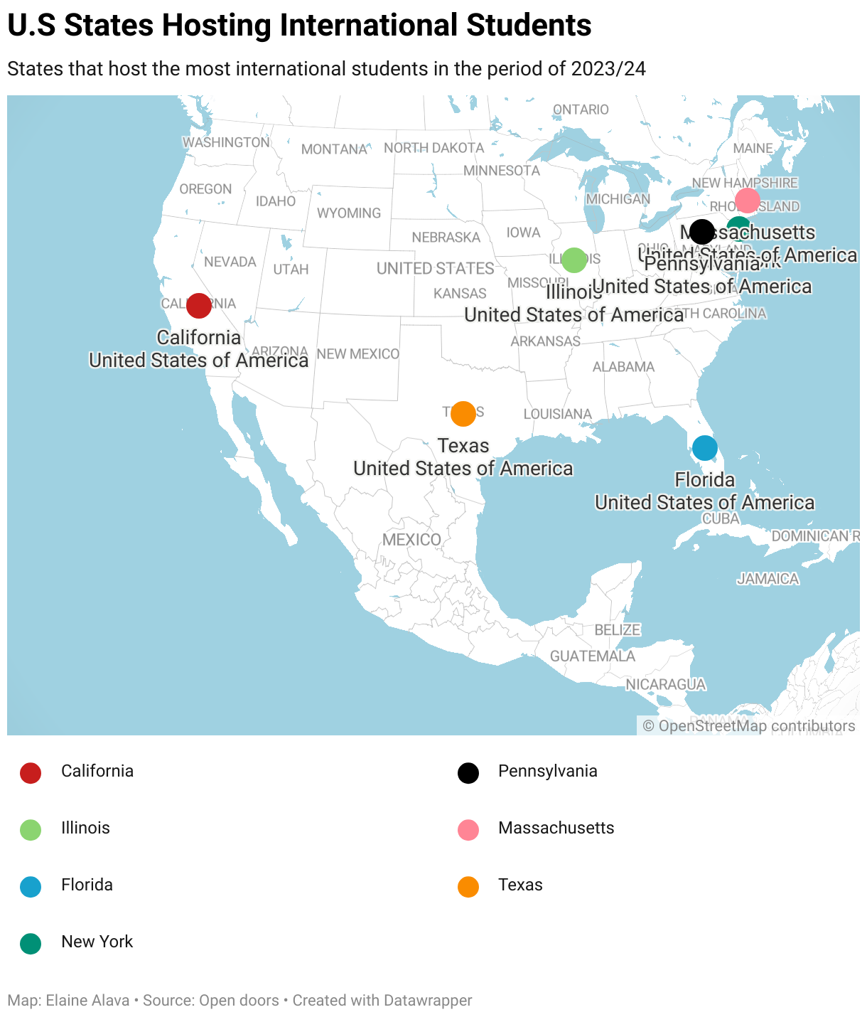 U.S States Hosting International Students (Locator map)