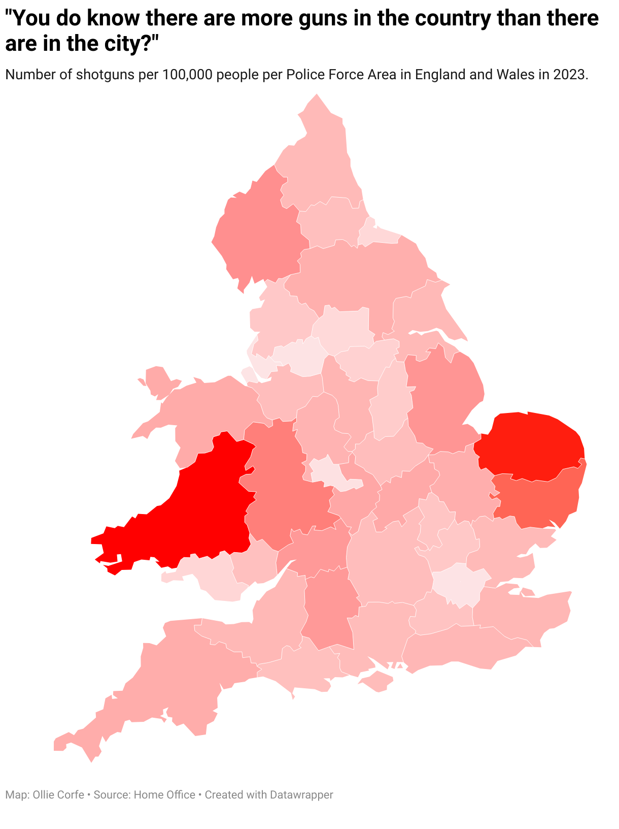 Map of shotgun ownership rates in Britain.