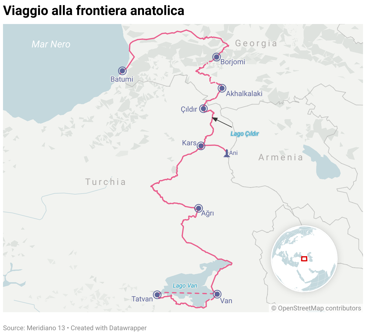 Il percorso del viaggio alla frontiera anatolica.