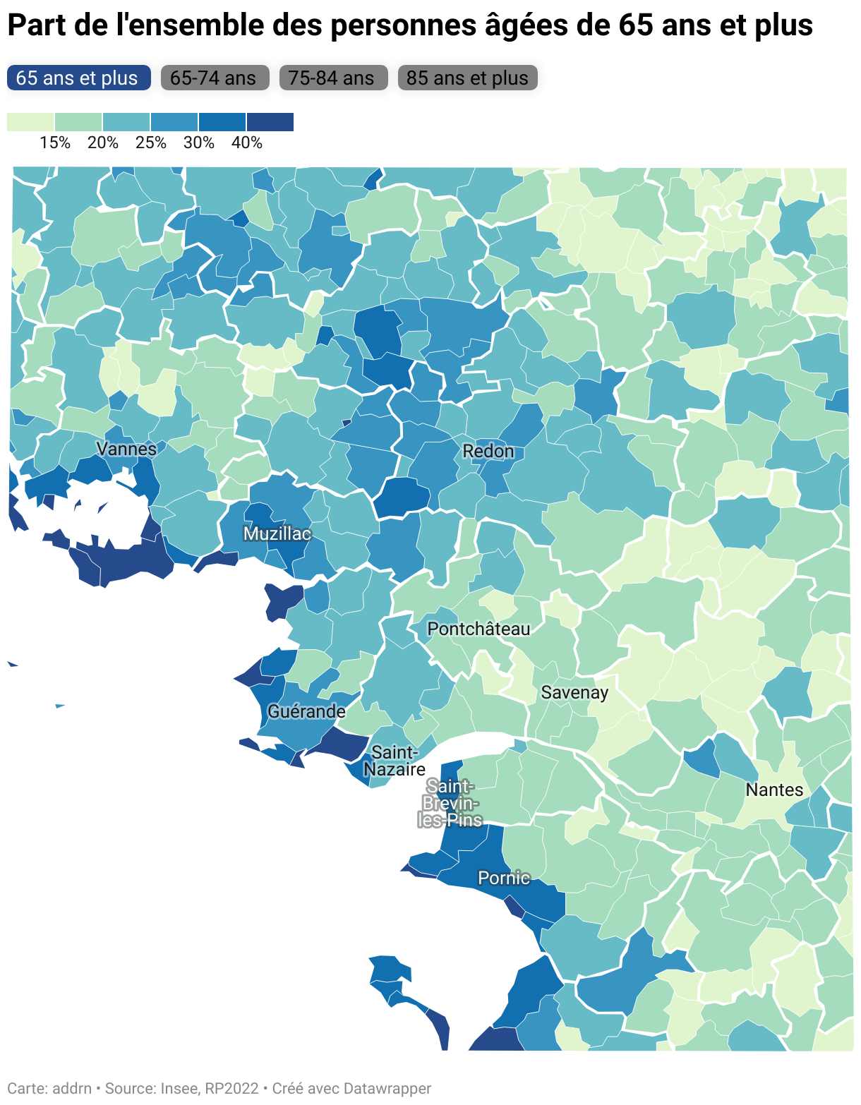 Part de l'ensemble des personnes âgées de 65 ans et plus (Carte choroplèthe)