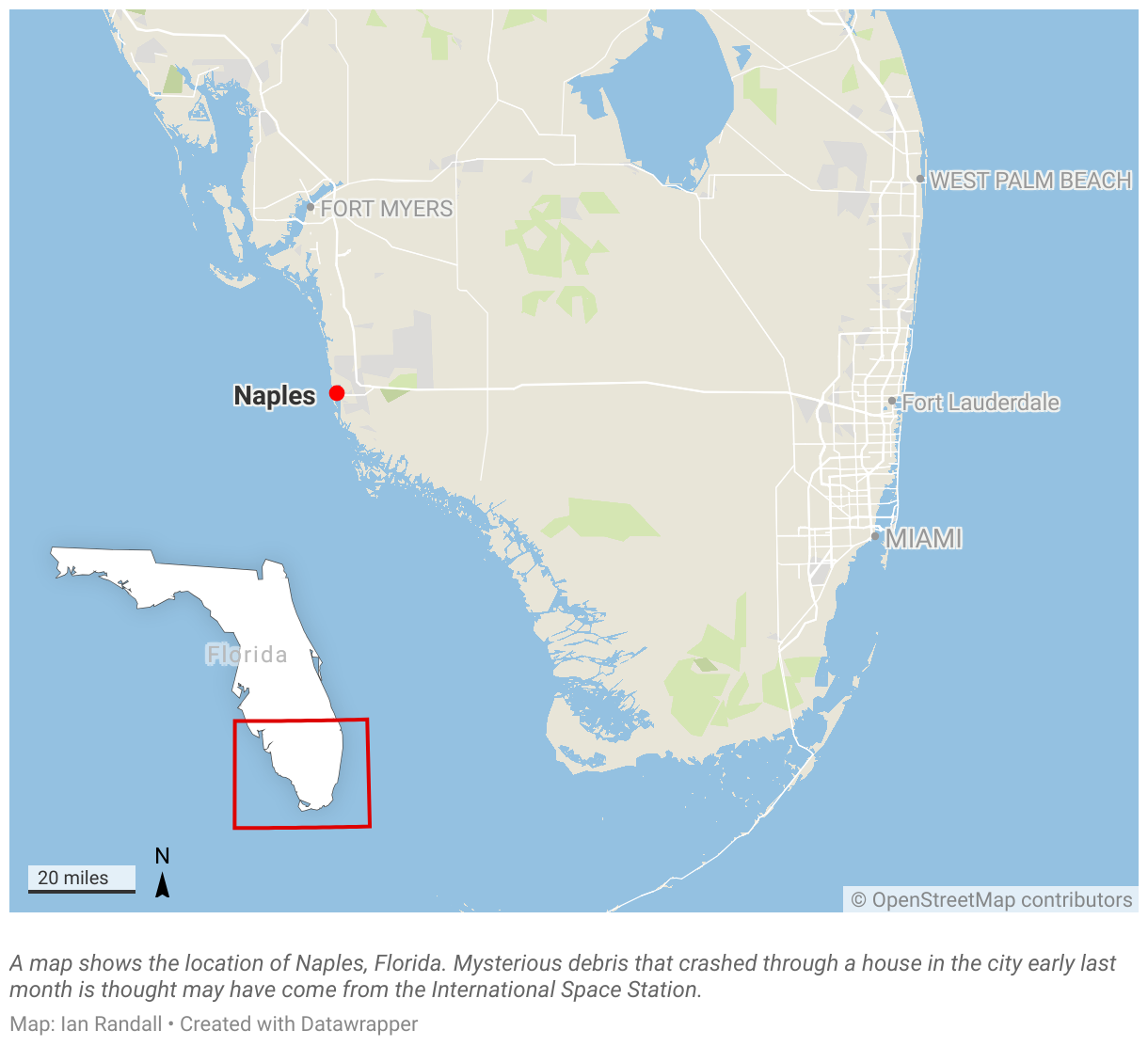 A map shows the location of the city of Naples, Florida.