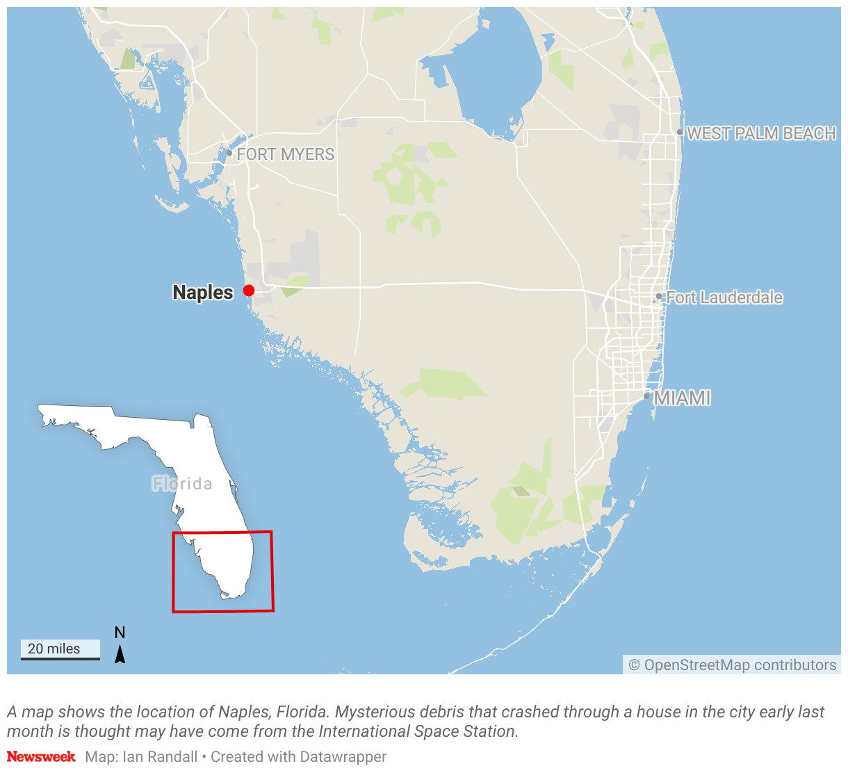 A map shows the location of the city of Naples, Florida.