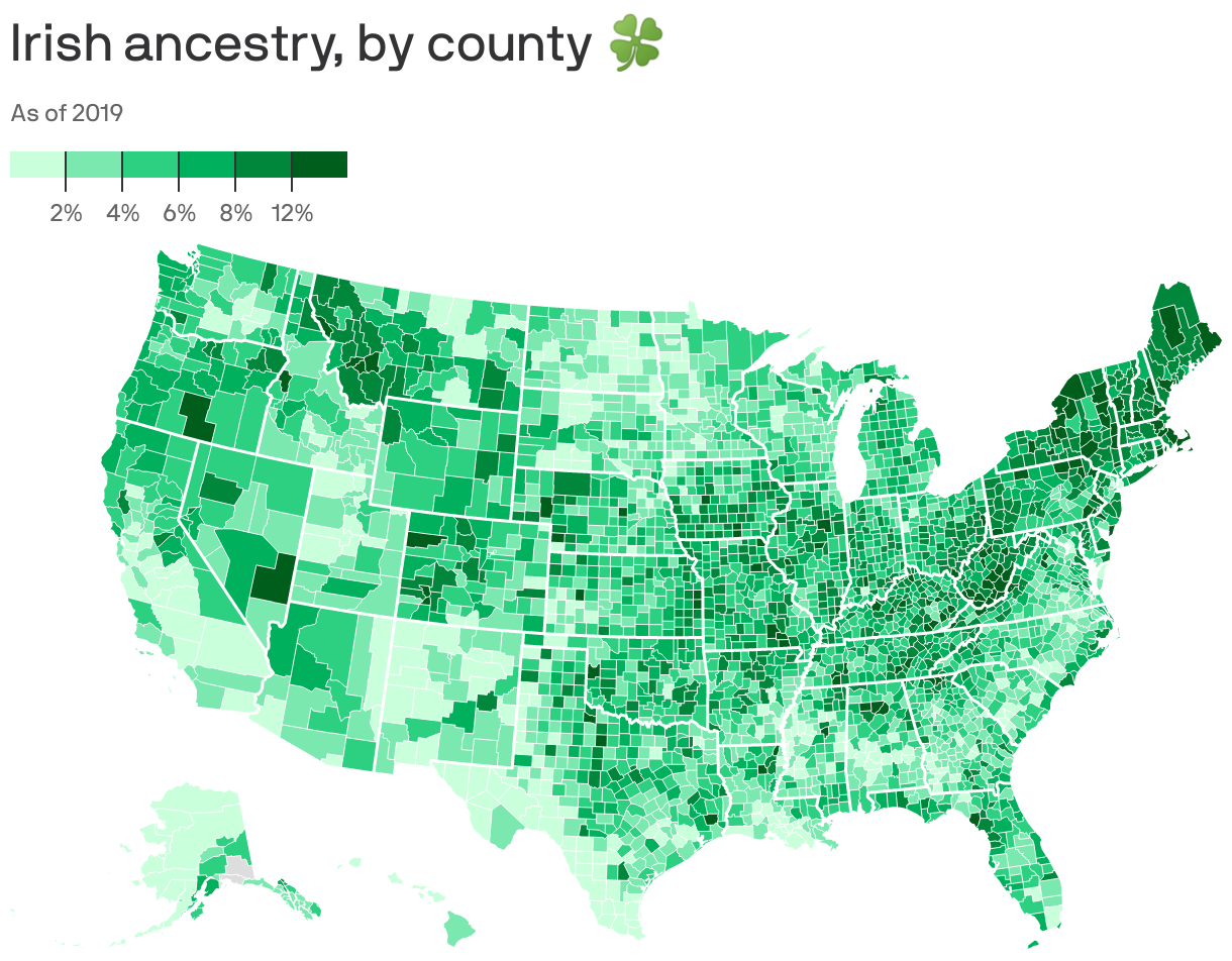 Irish ancestry, by county 🍀