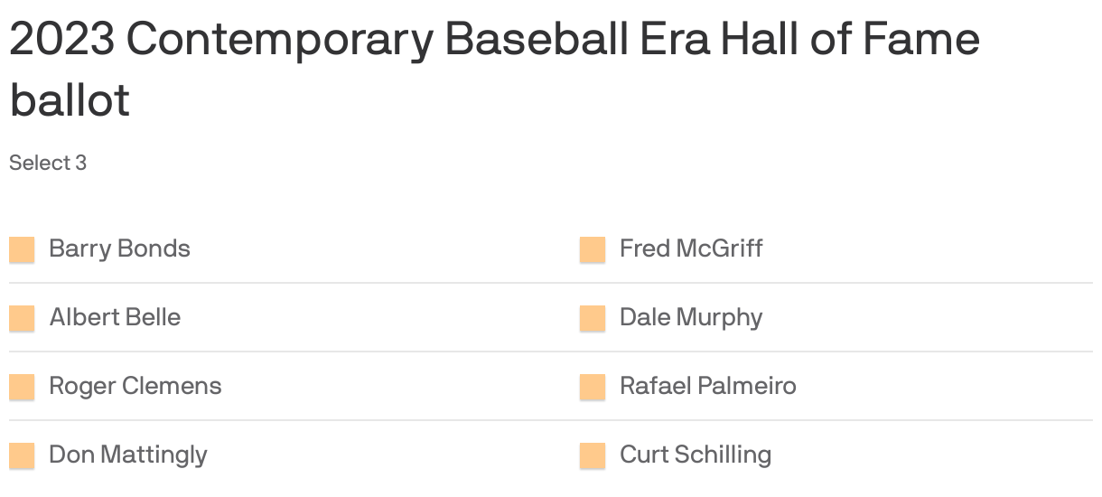 2023 Contemporary Baseball Era Hall of Fame ballot