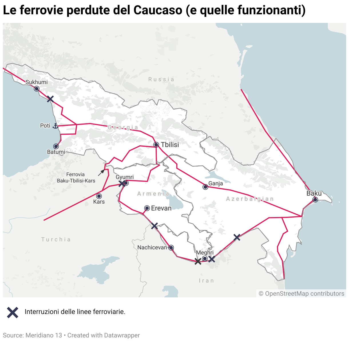 Le ferrovie perdute del Caucaso meridionale e quelle funzionanti.