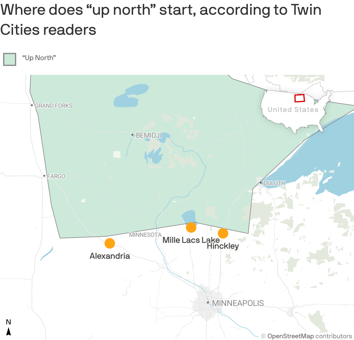 Where does “up north”  start, according to Twin Cities readers