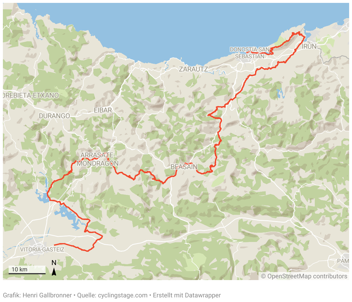 Eine Karte der zweiten Etappe der Tour de France 2023