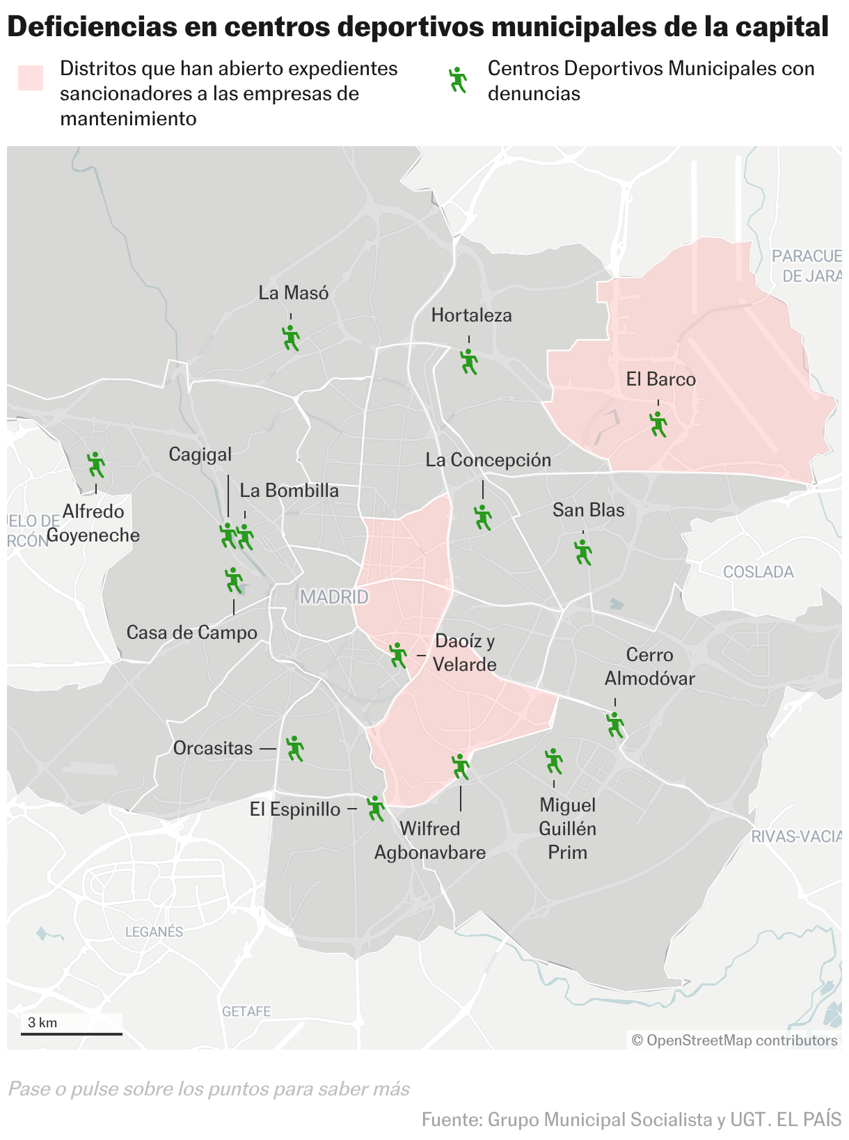 Deficiencias en centros deportivos municipales de la capital (Mapas de ubicación)