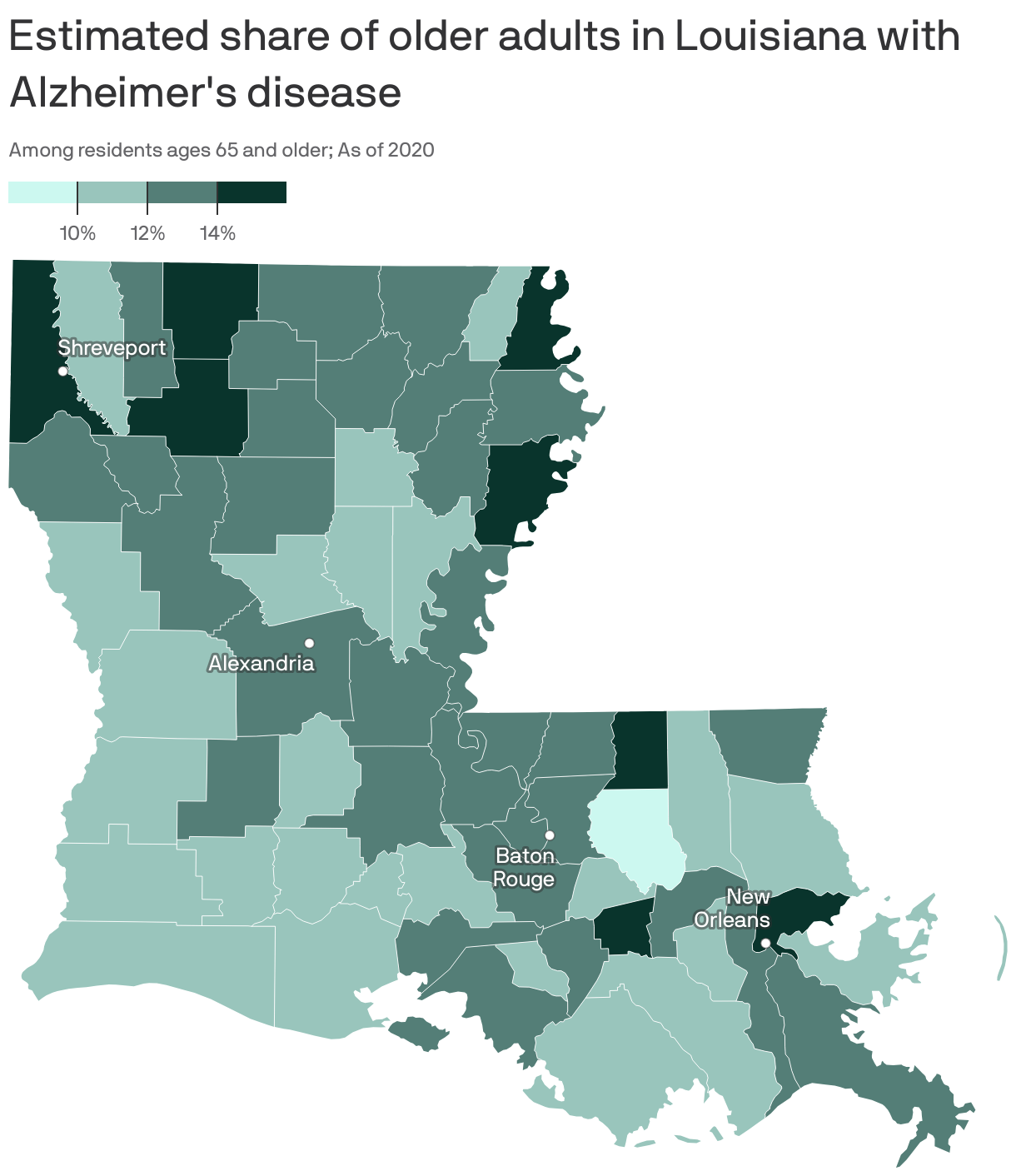 Estimated share of older adults in Louisiana with Alzheimer's disease