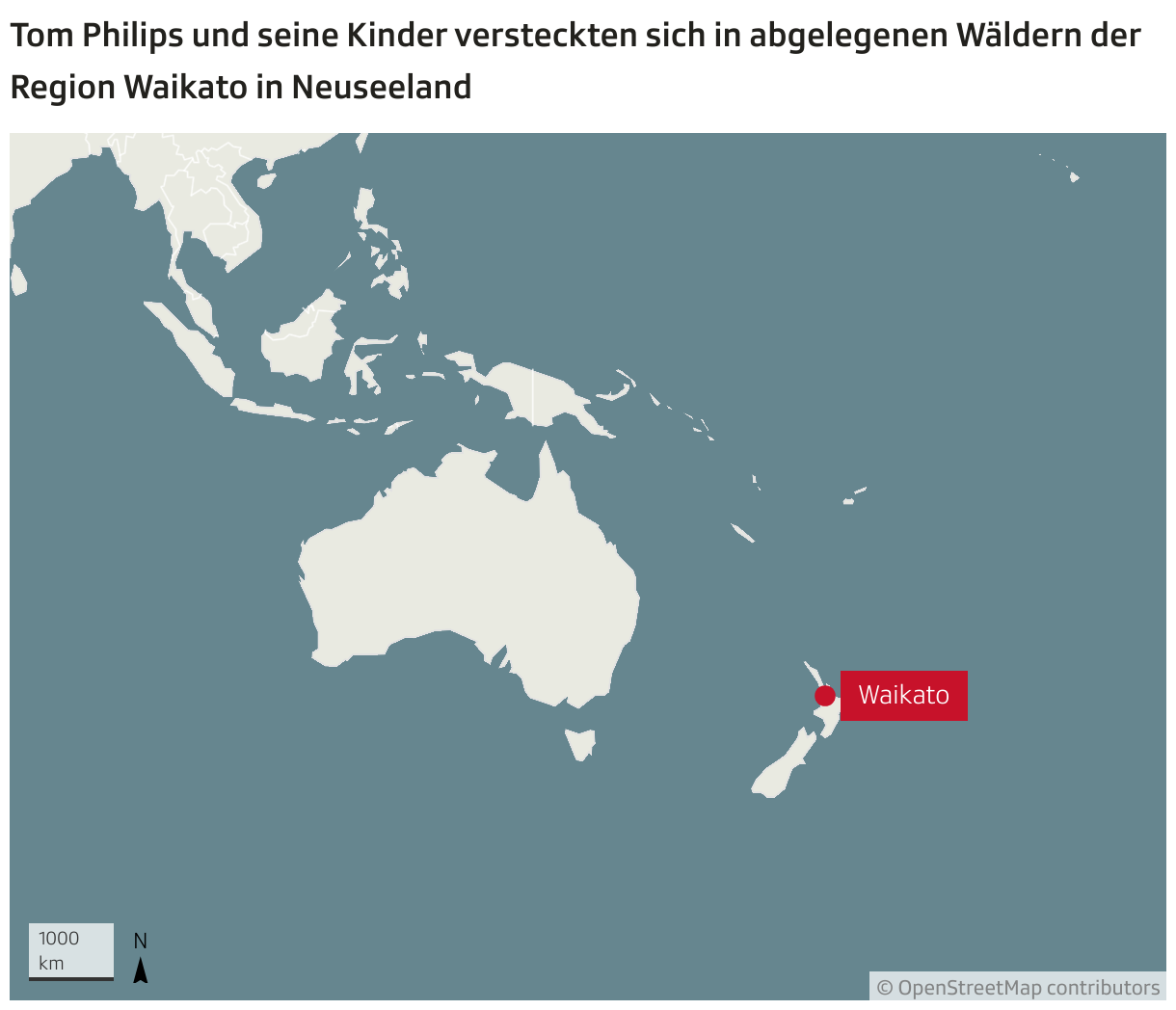 Tom Philipps und seine Kinder versteckte sich in abgelegenen Wäldern der Region Waikato in Neuseeland (Locator-Karte)