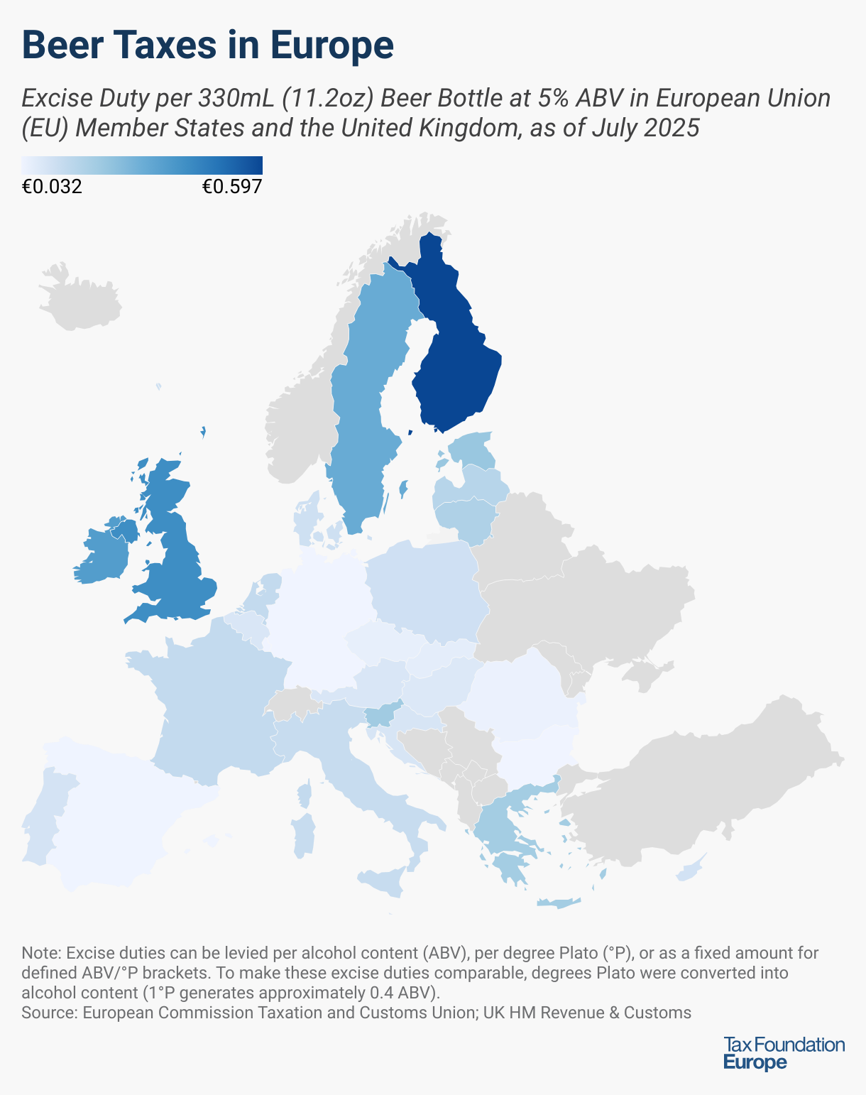 Beer Taxes in Europe (Choropleth map)
