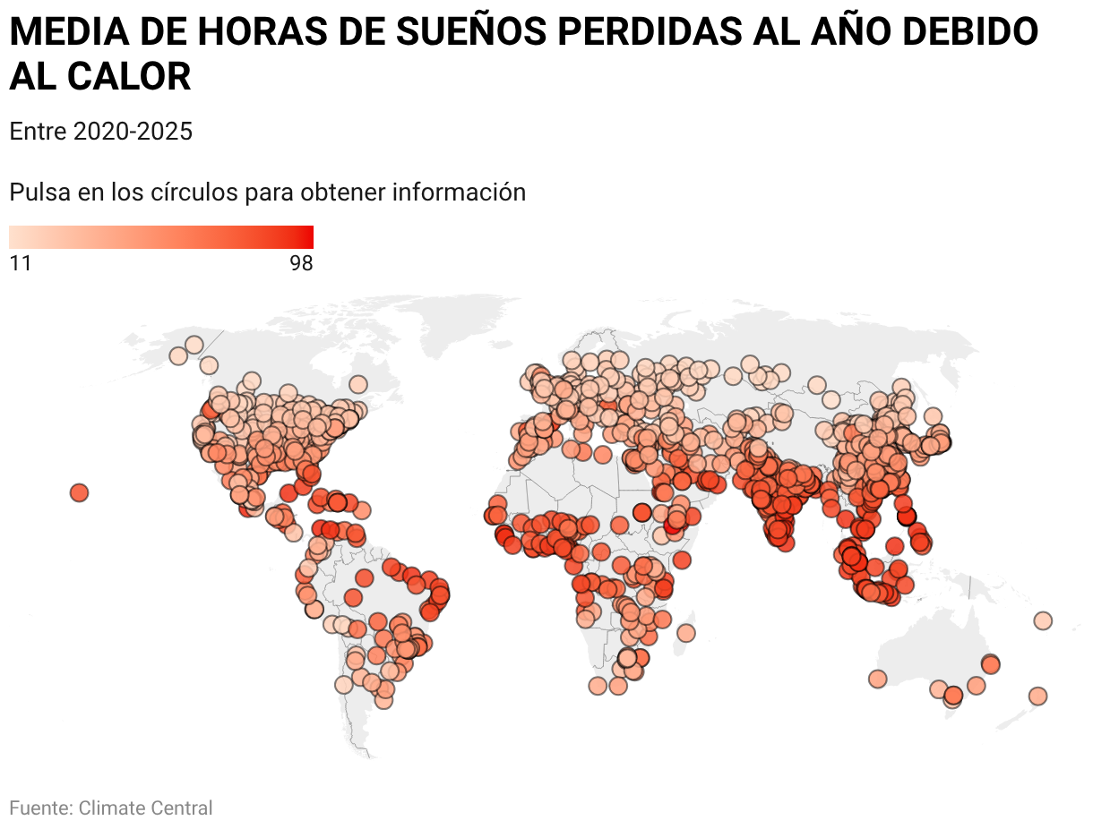 MEDIA DE HORAS DE SUEÑOS PERDIDAS AL AÑO DEBIDO AL CALOR (Mapa del símbolo)