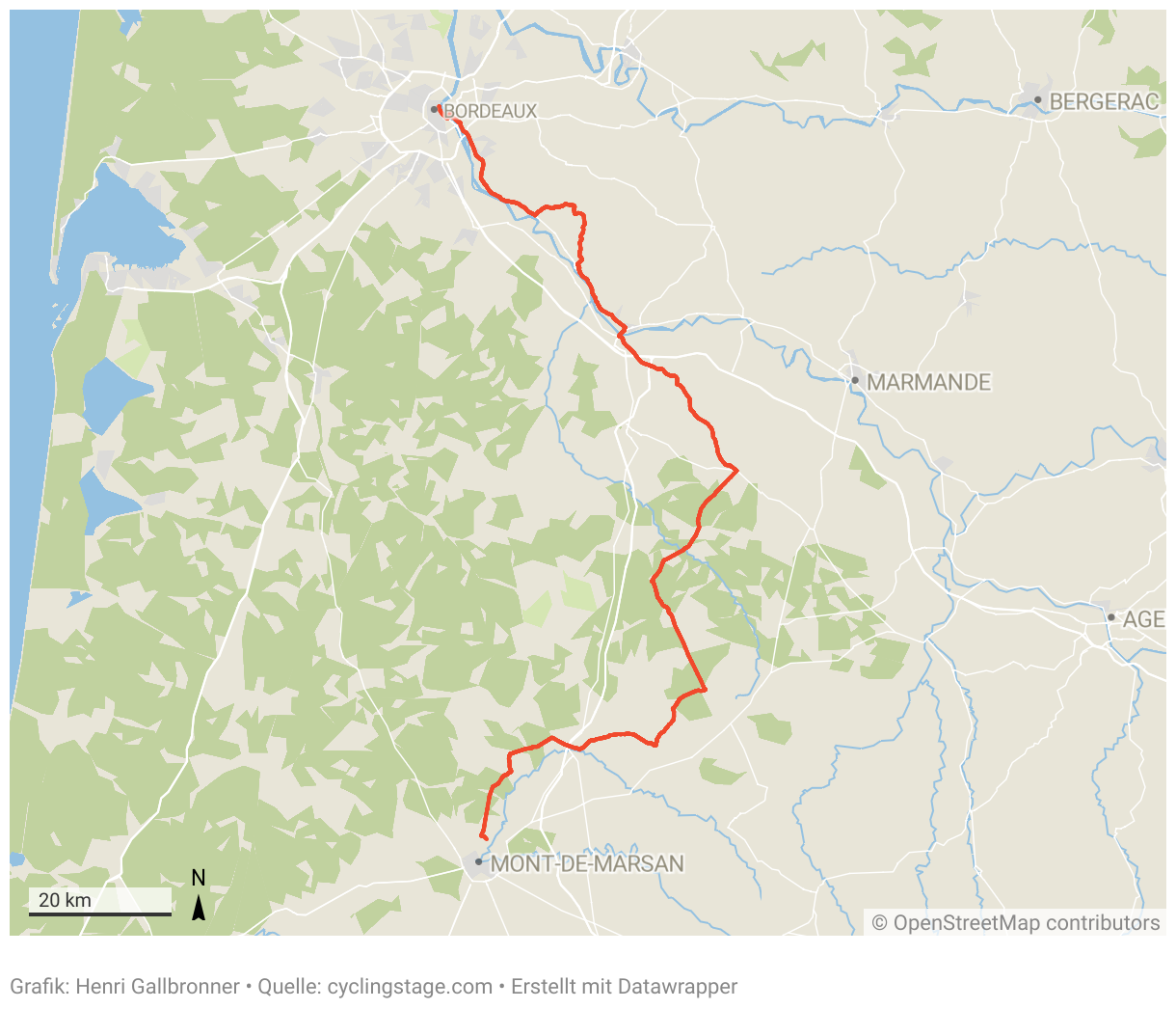 Eine Karte der 7. Etappe der Tour de France 2023