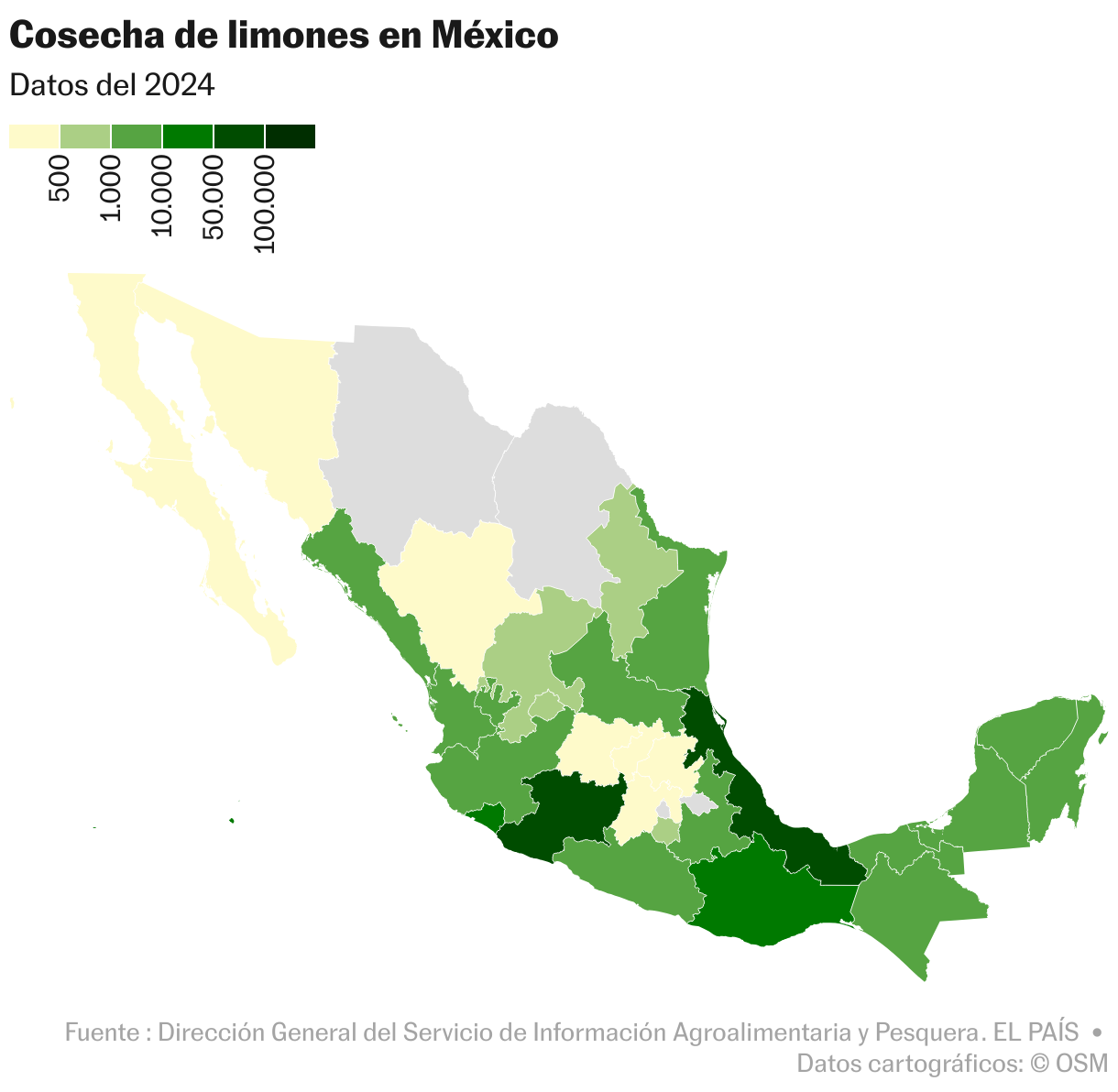 Cosecha de limones en México (Mapa coroplético)