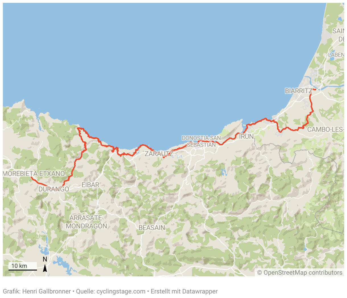 Eine Karte der dritten Etappe der Tour de France 2023