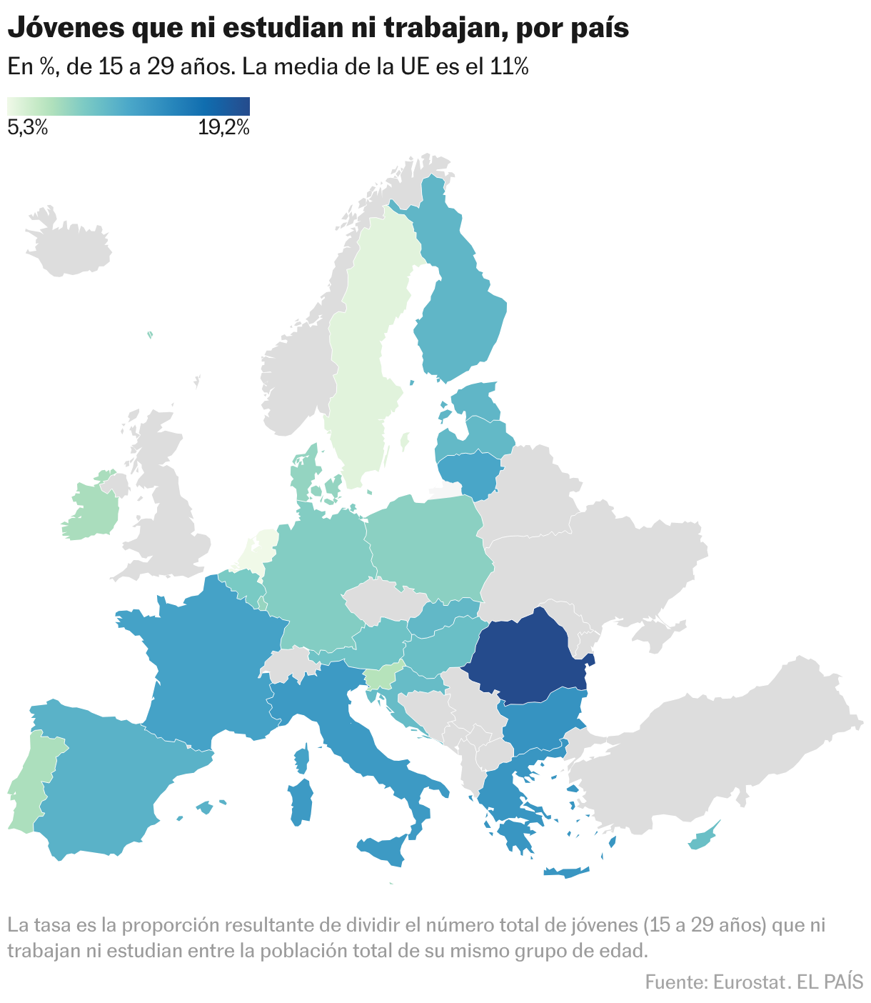 Tasa de jóvenes que ni estudian ni trabajan (Mapa coroplético)