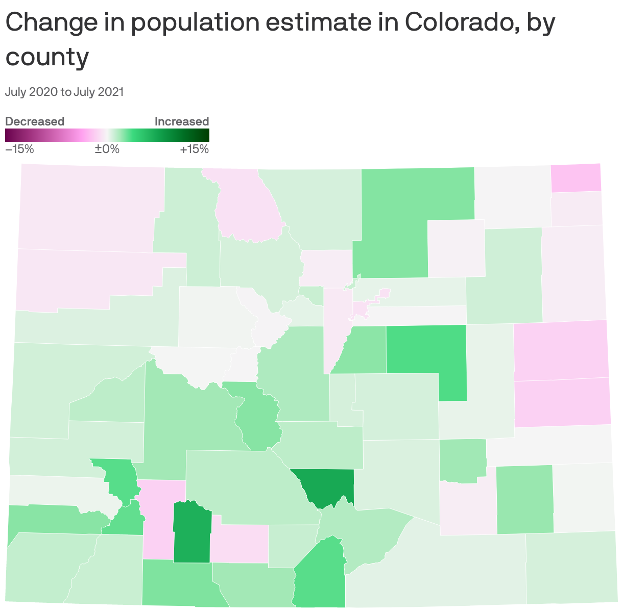 Change in population estimate in Colorado, by county