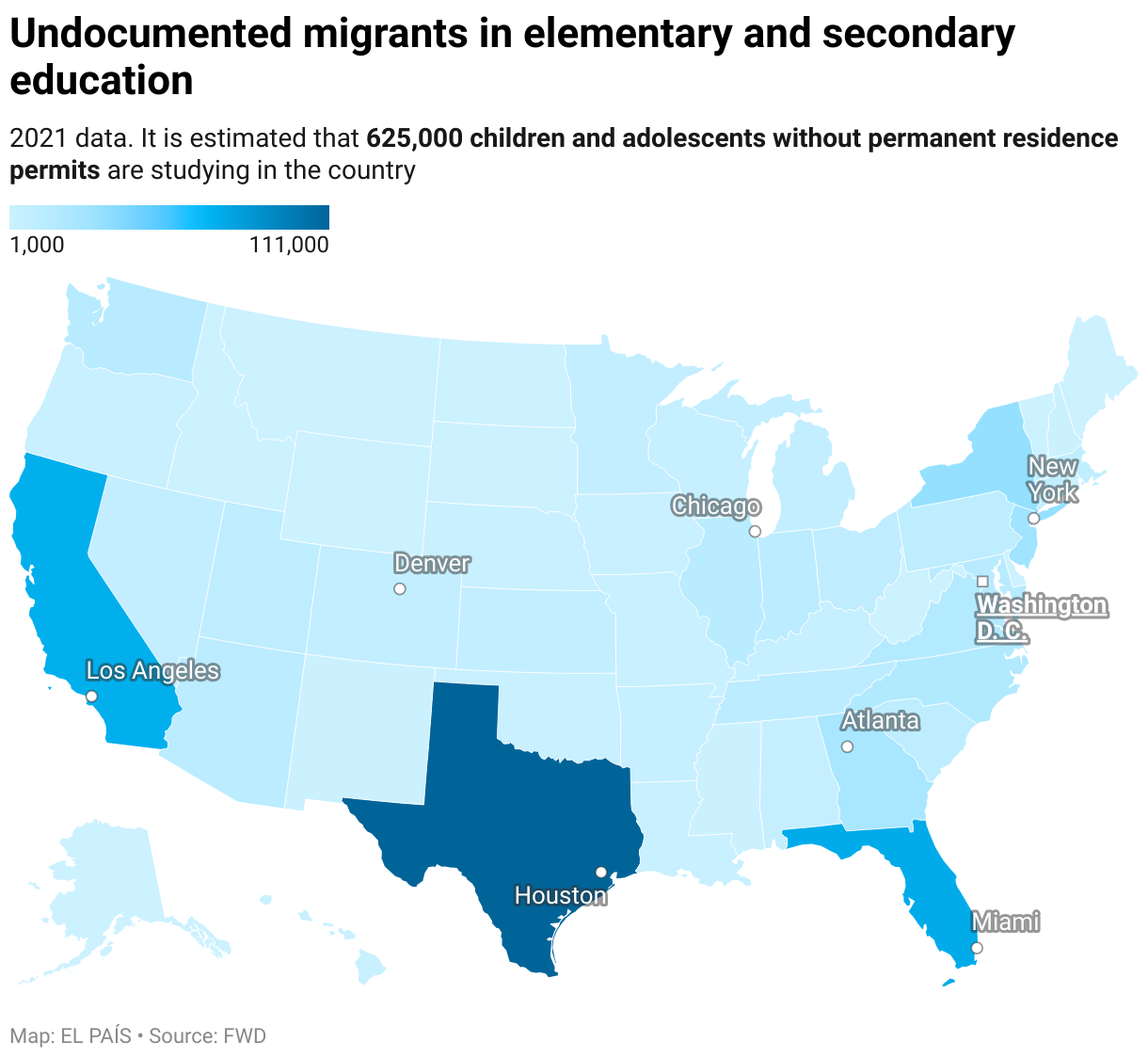 Undocumented migrants in elementary and secondary education (Choropleth map)