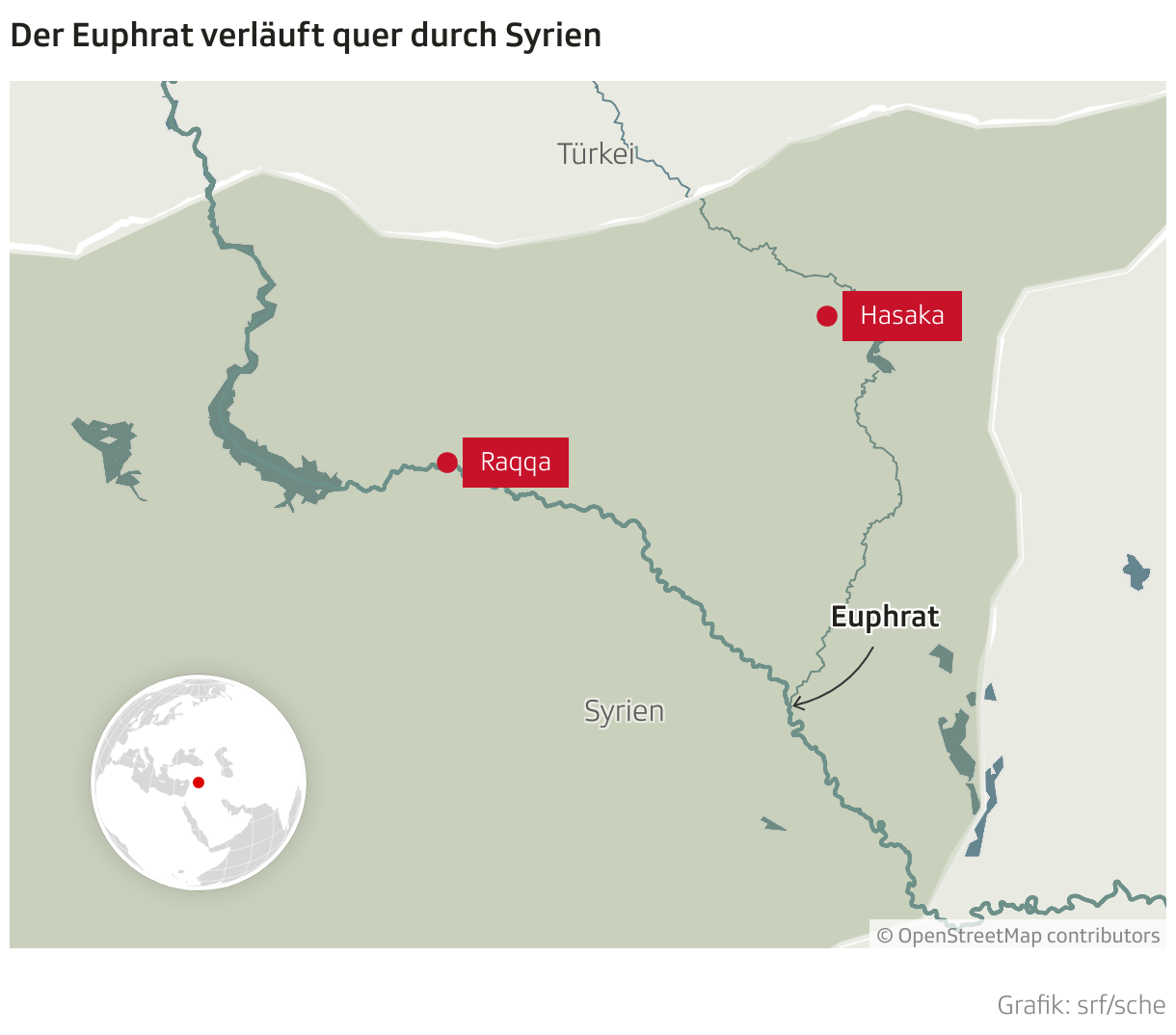 Der Euphrat verläuft quer durch Syrien (Locator-Karte)